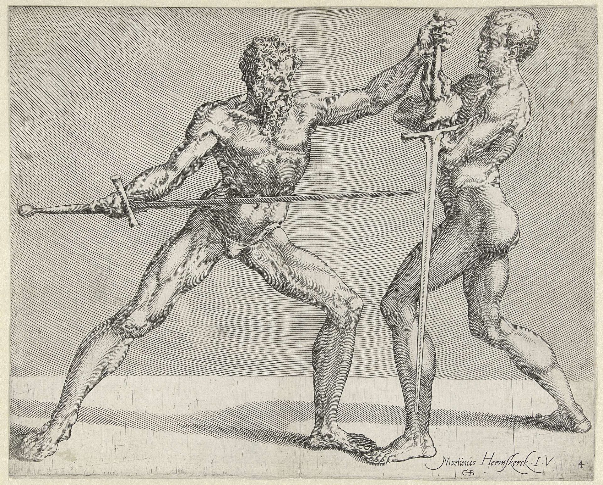 Twee zwaardvechters by Cornelis Bos