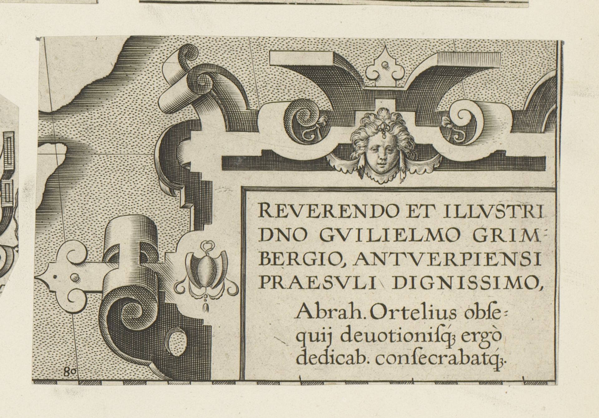 Hoekcartouche met vrouwenmasker by Anonymous