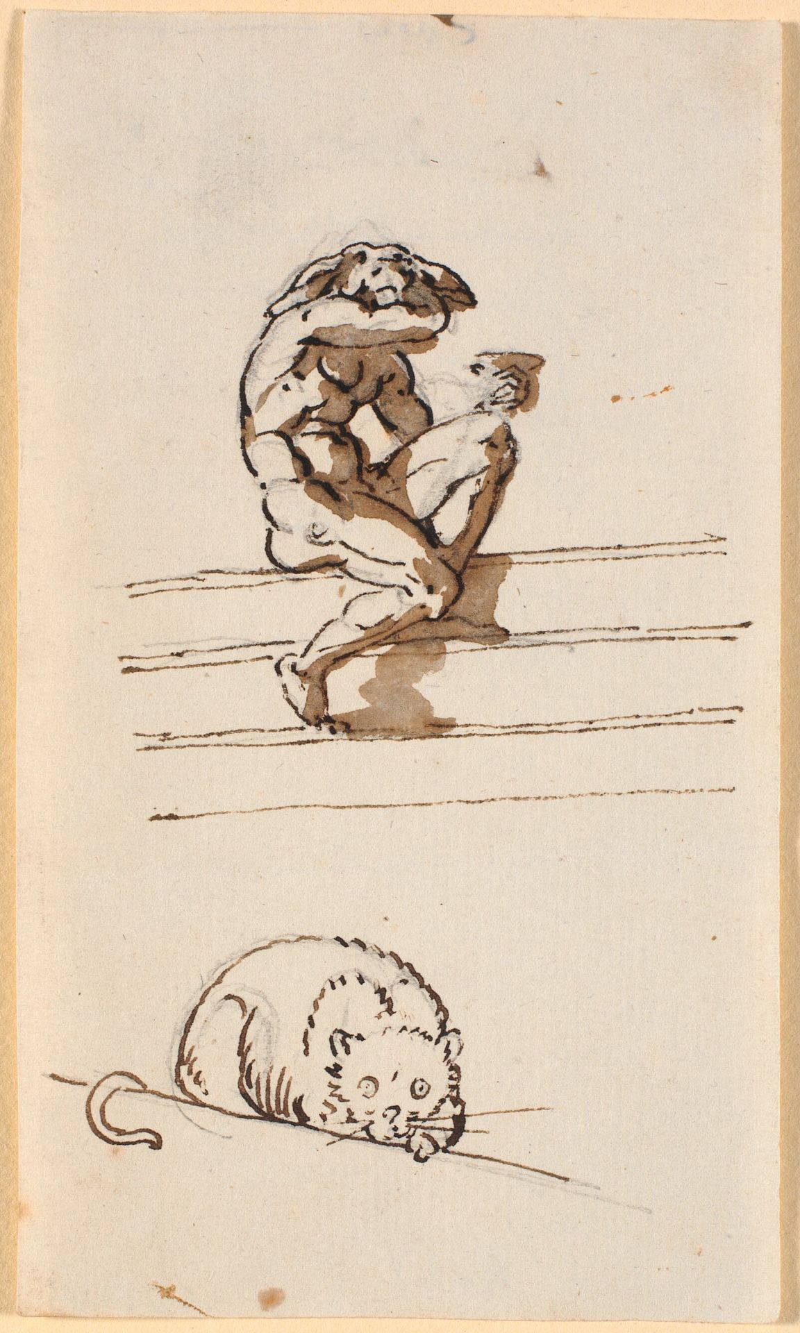 Studie af Lucius med æselhoved. Nedenfor studie til katten i Simo betror sig til Sosia by Nicolai Abildgaard