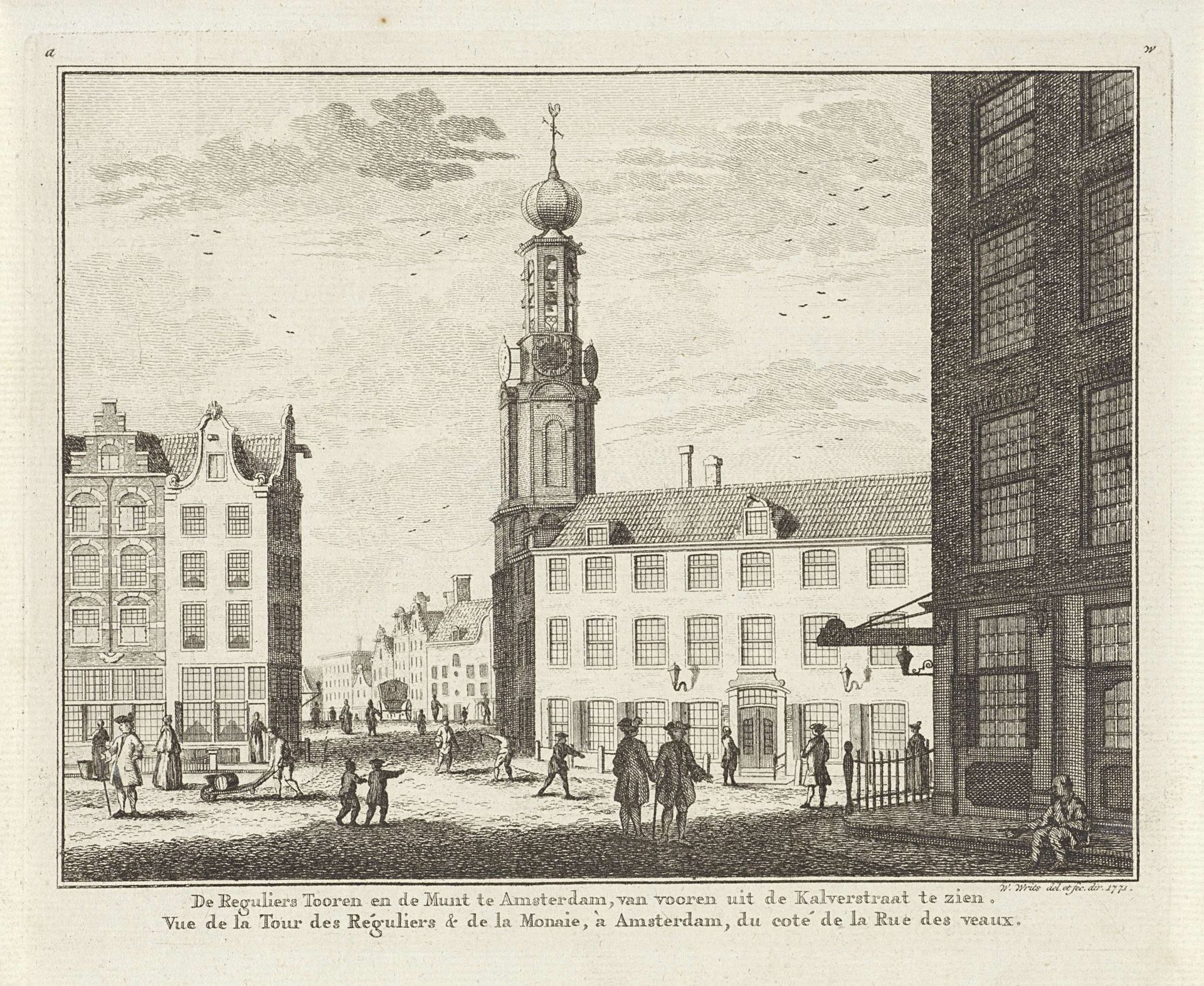 Gezicht vanuit de Kalverstraat op de Munttoren te Amsterdam by Willem Writs