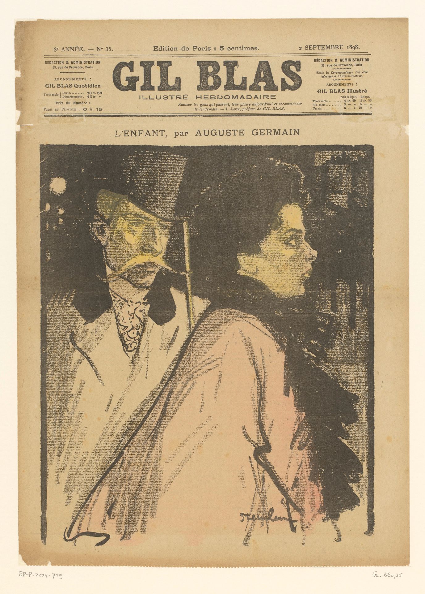 Man met grote snor kijkt vrouw na by Théophile Alexandre Steinlen
