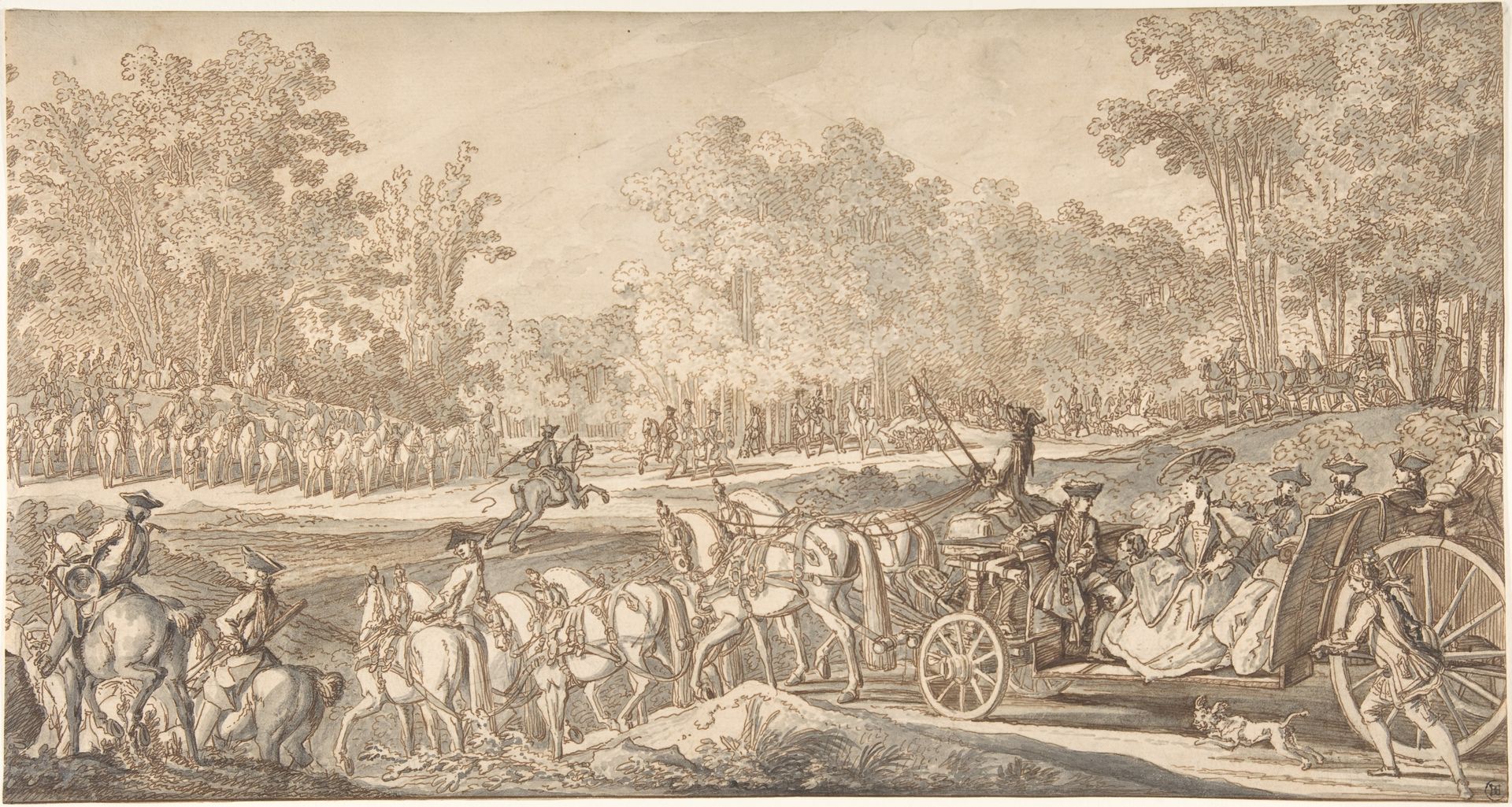 The Arrival of the Princely Carriage at the Starting Point of the Hunt by Johann Elias Ridinger