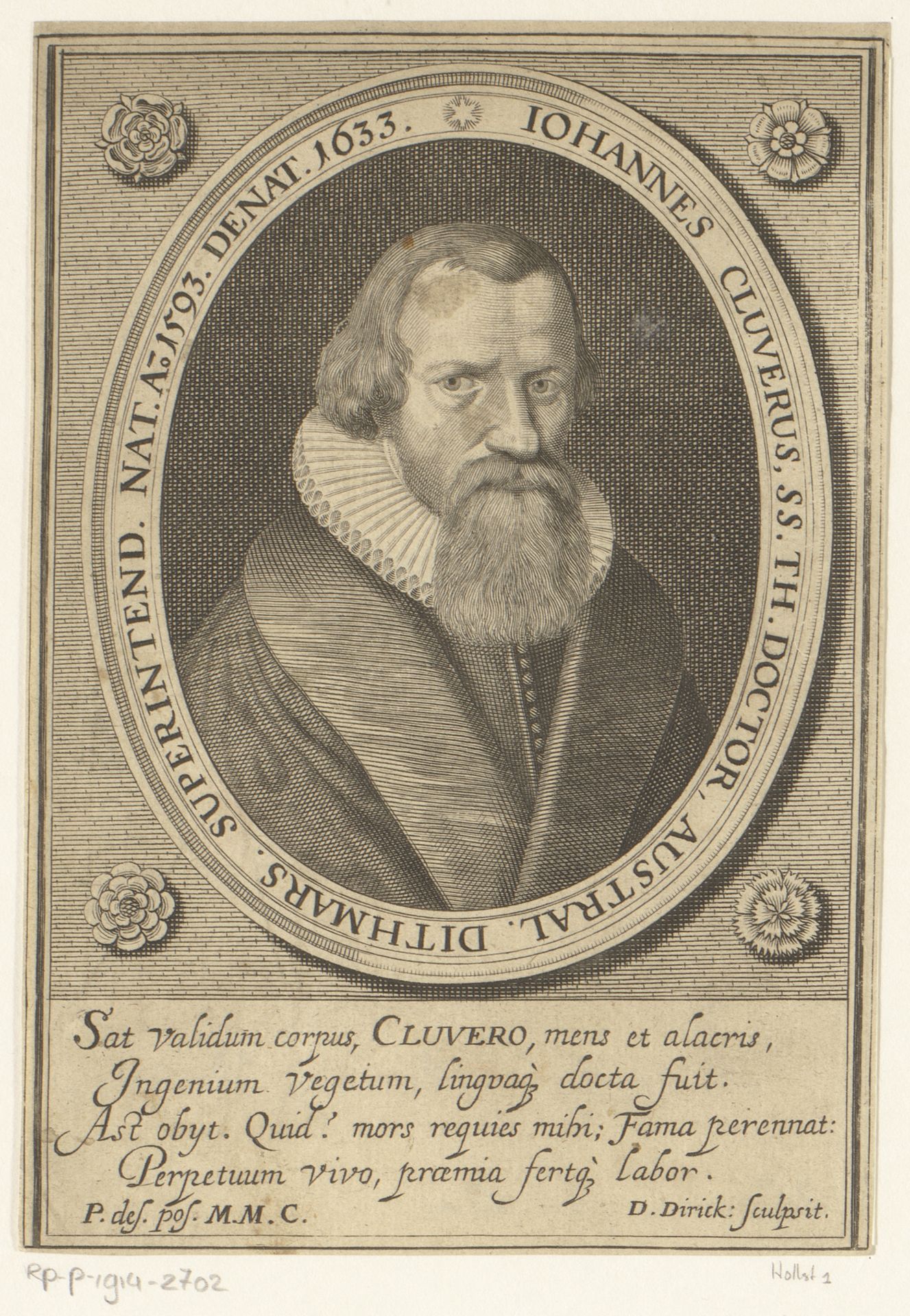 Portret van Johannes Clüver by Dirk Diricks