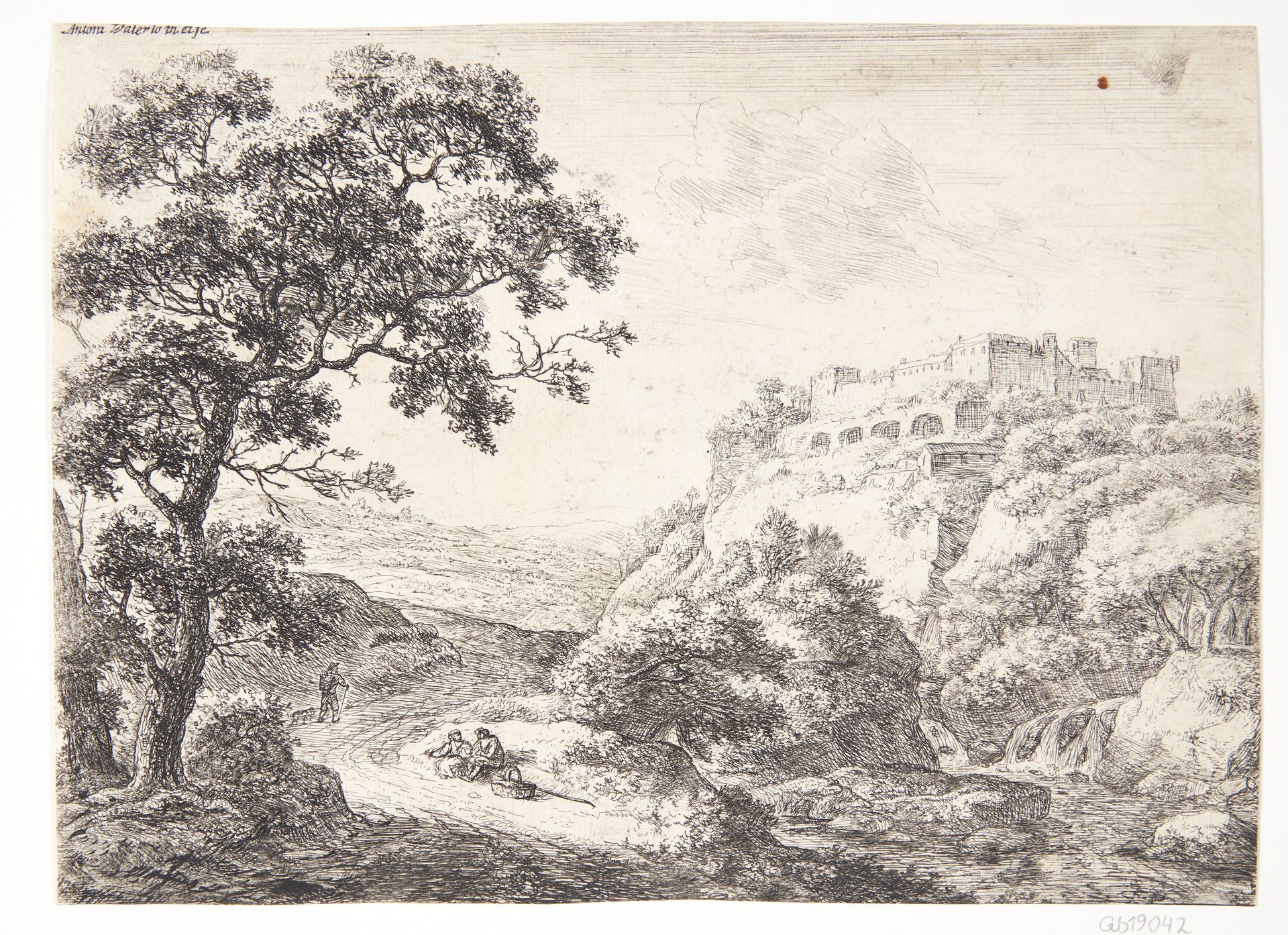 Landevej med en vejfarende, der gør holdt by Anthonie Waterloo