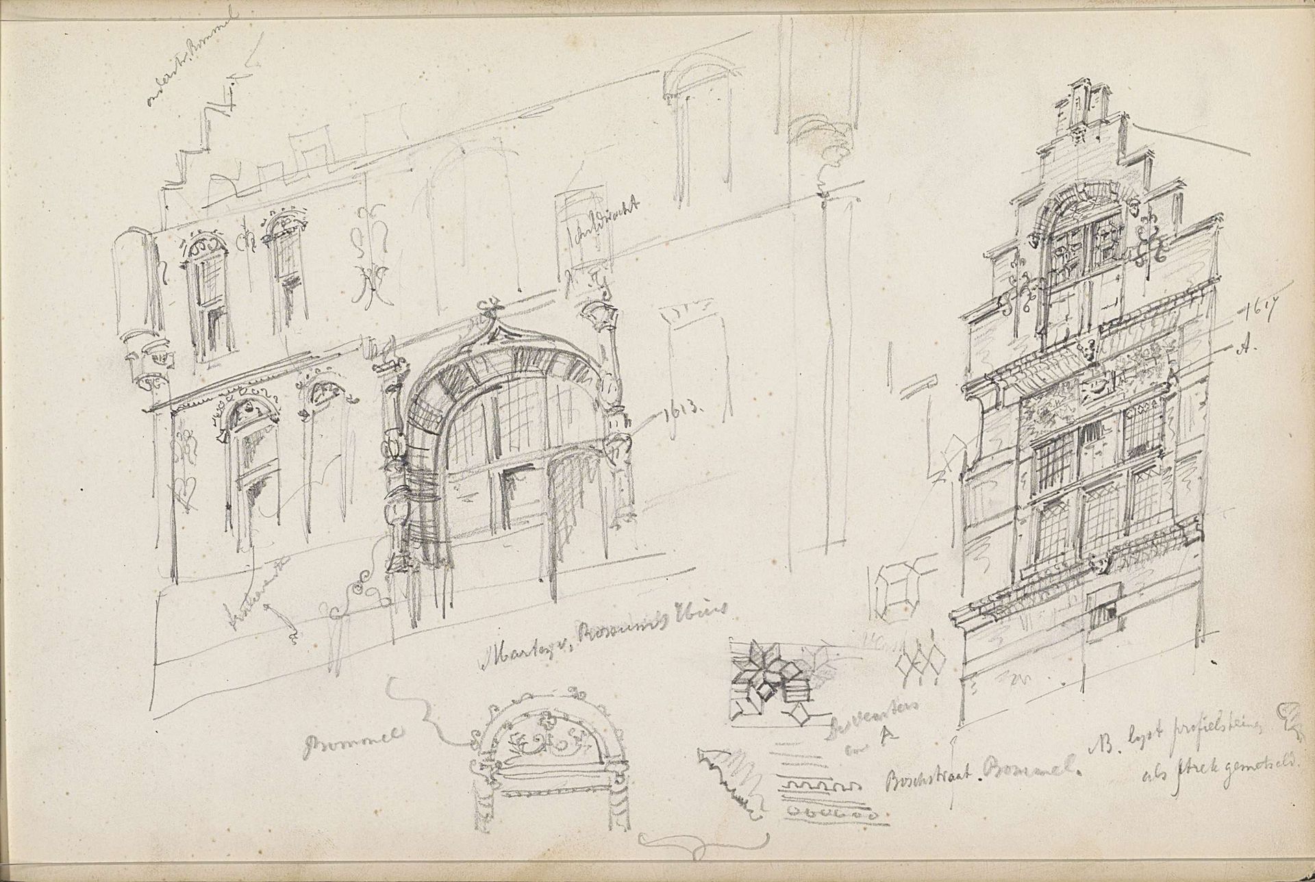 Maarten van Rossumhuis en gevel in de Boschstraat te Bommel by Isaac Gosschalk