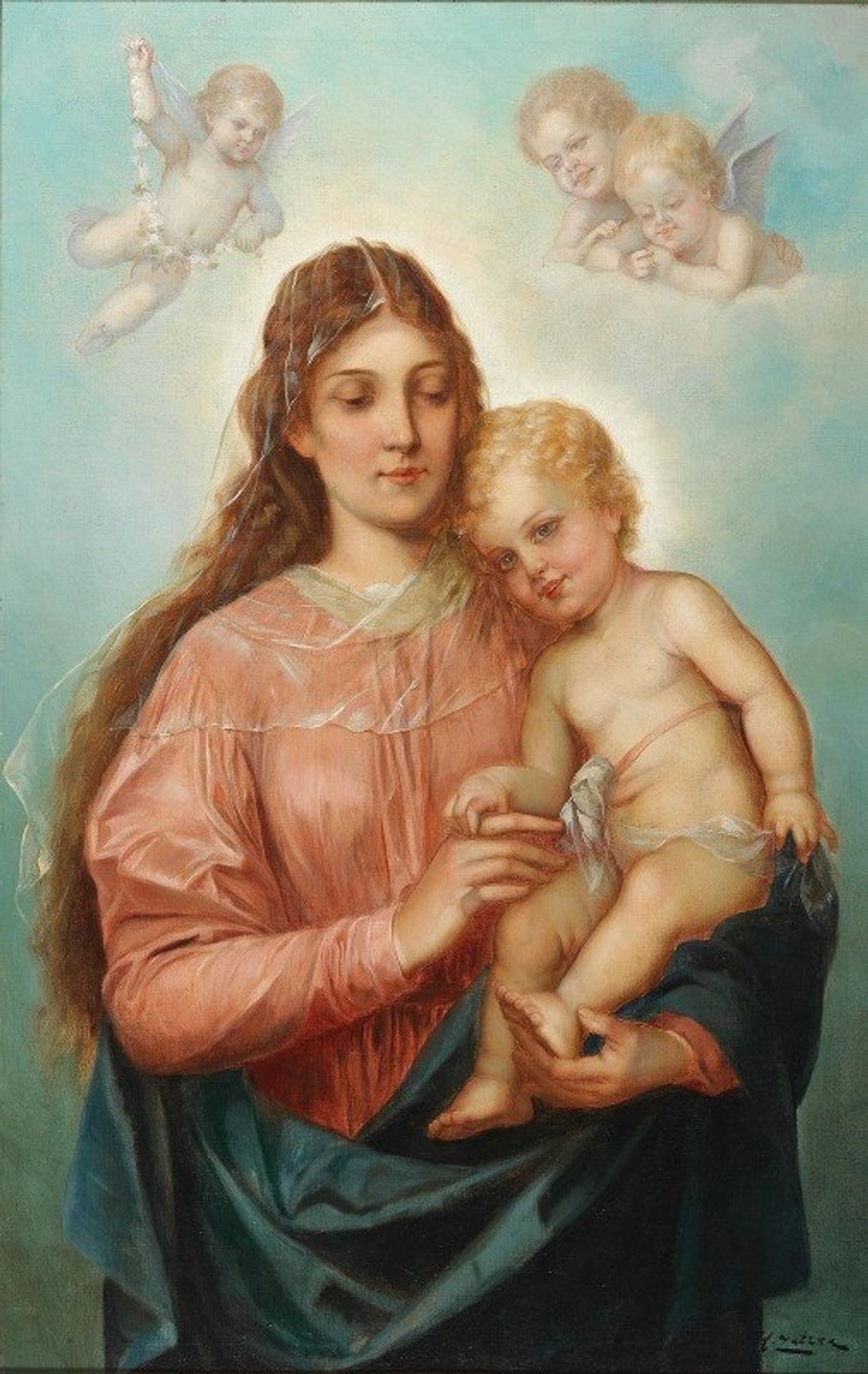 Madonna With Christ Child And Putti by Hans Zatzka