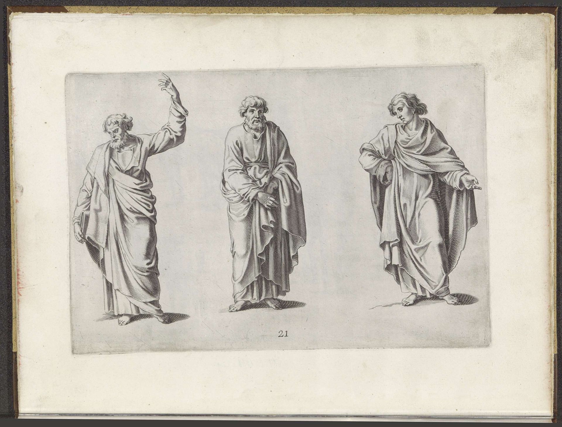 Tekenvoorbeeld van drie staande figuren by Pieter de Jode I