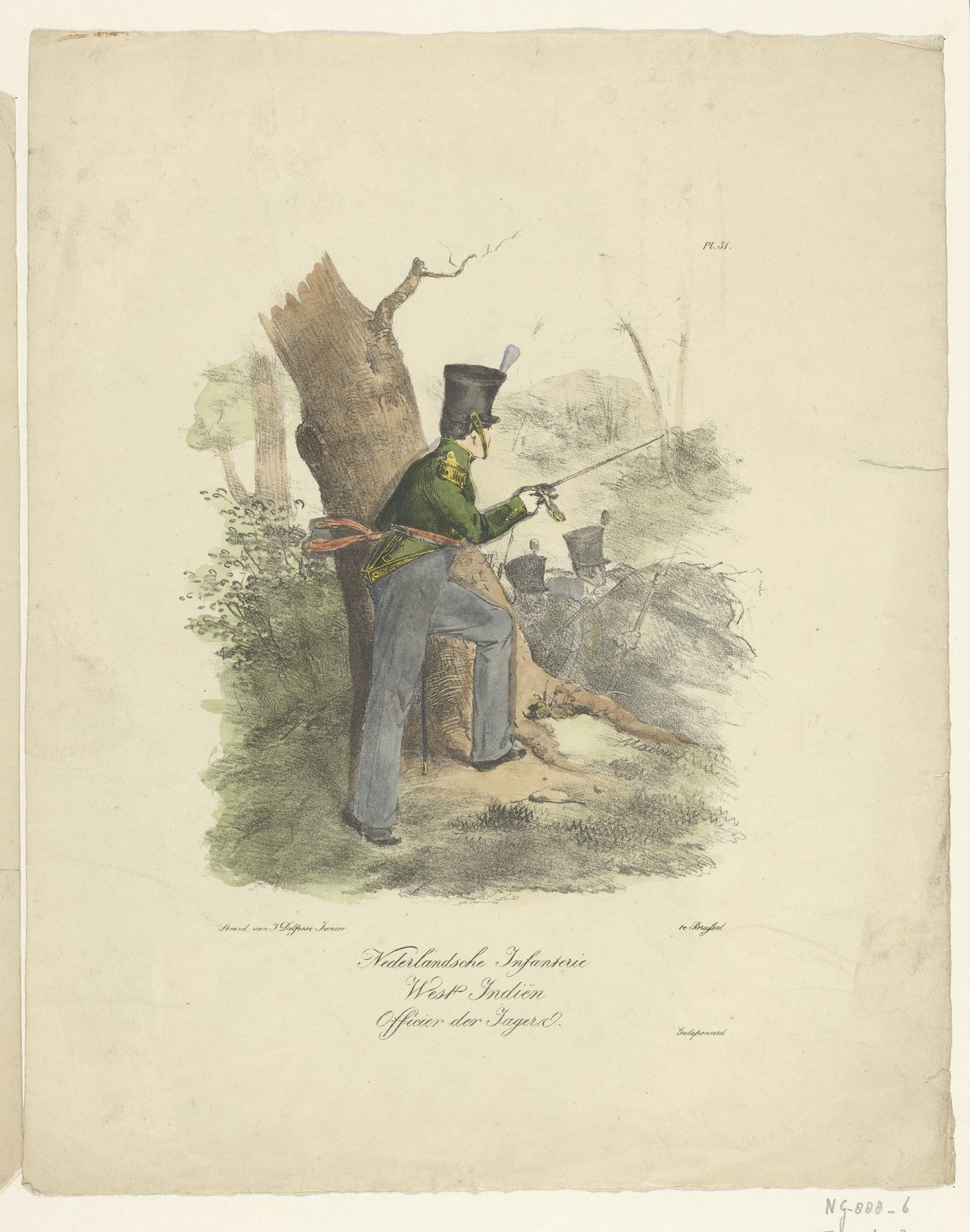 Nederlandsche Infanterie / West Indiën / Officier der Jagers by Jean-Baptiste Madou