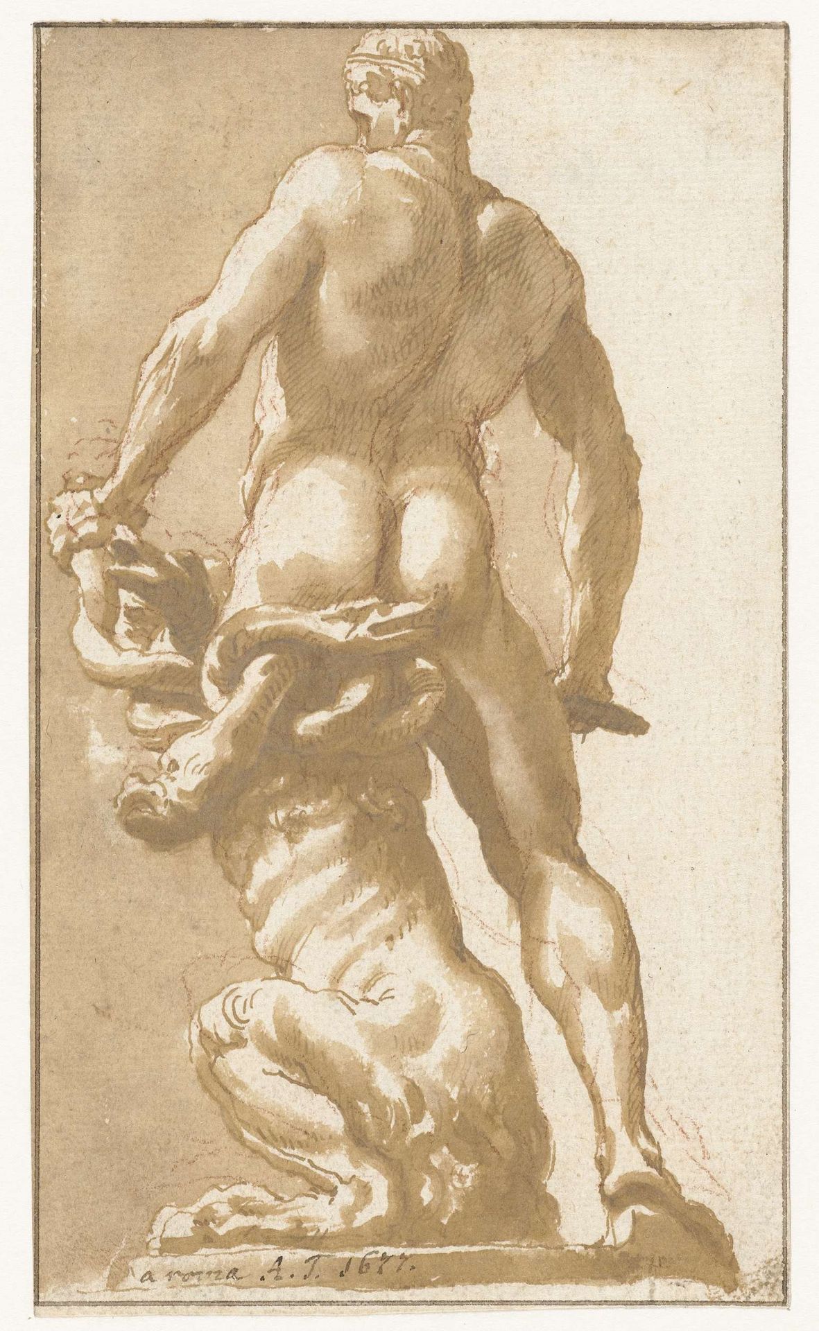 Hercules doodt de Hydra van Lerna by Augustinus (I) Terwesten