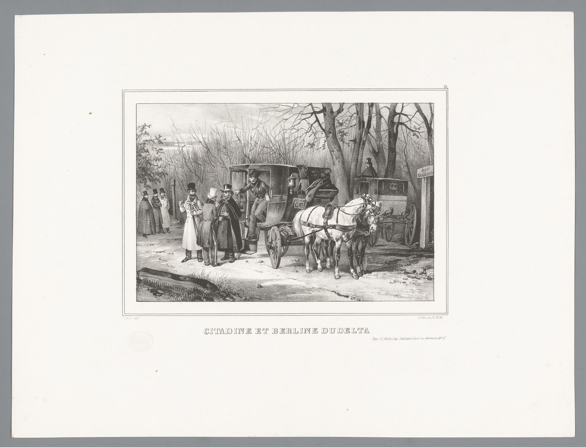 'Citadine'-omnibus en berline buiten de stad by Victor Adam