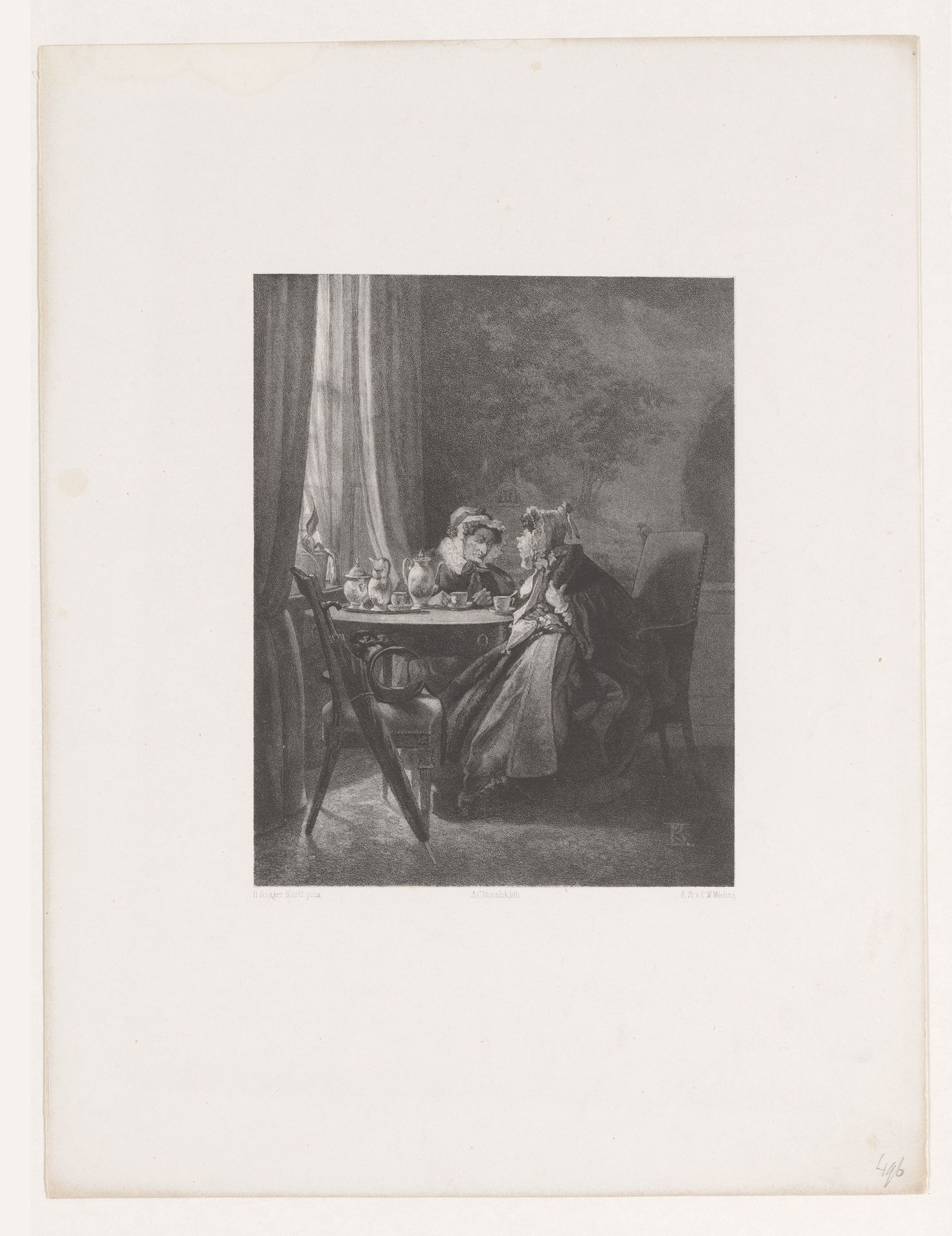 Twee pratende oude vrouwen by Adolf Carel Nunnink