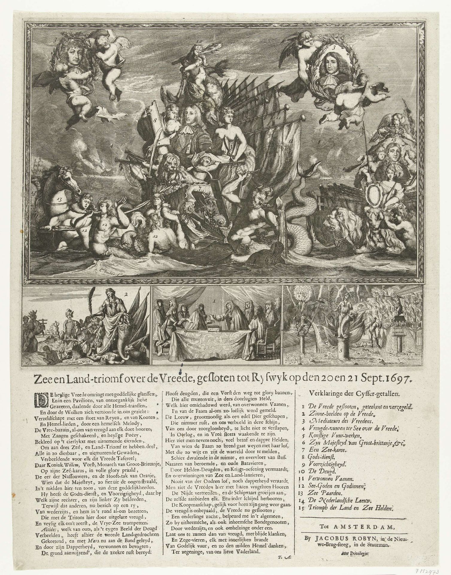 Allegorie op de Vrede van Rijswijk, 1697 by Coenraet Decker