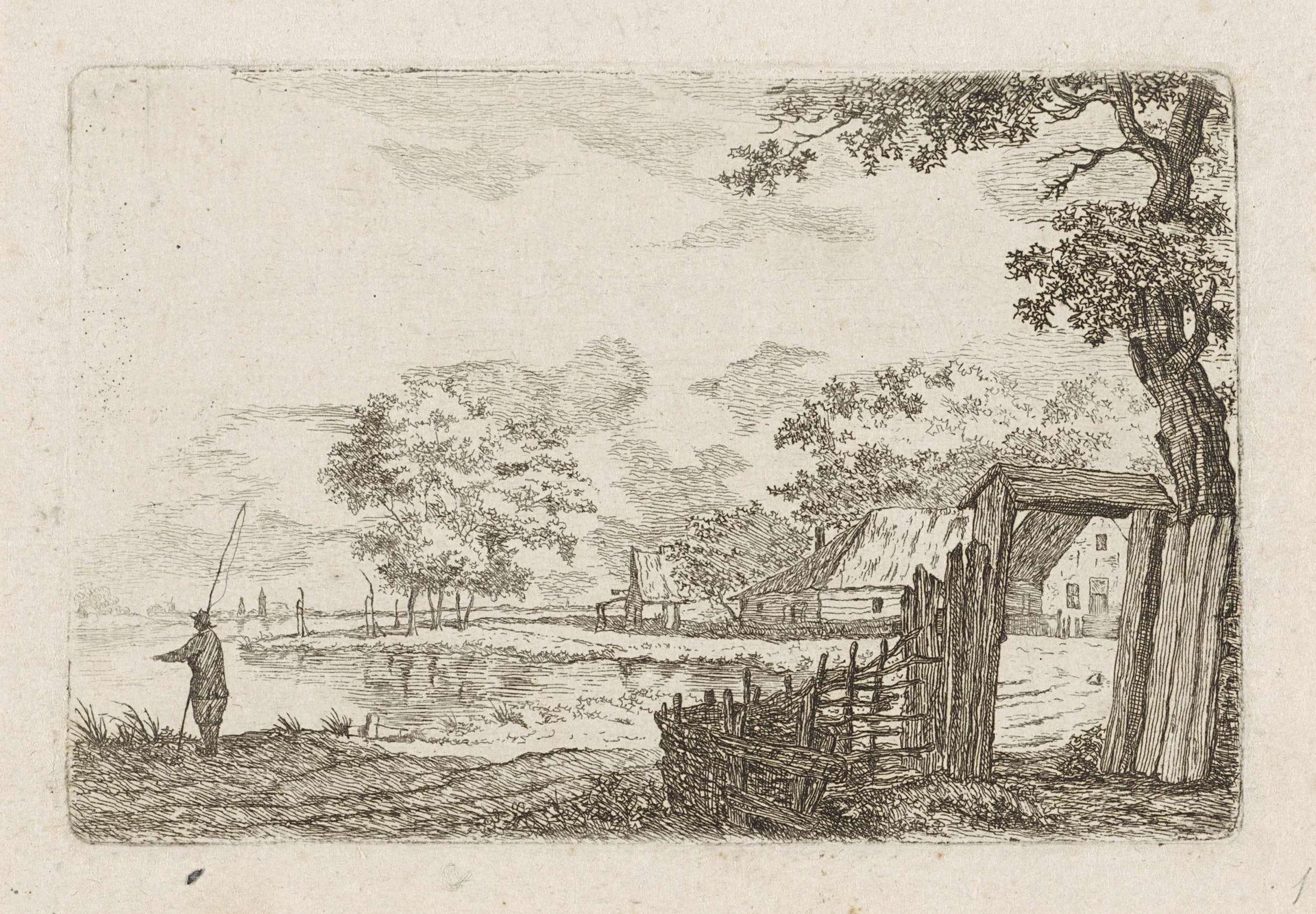 Landschap met visser by Hendrik Marcus Schouten