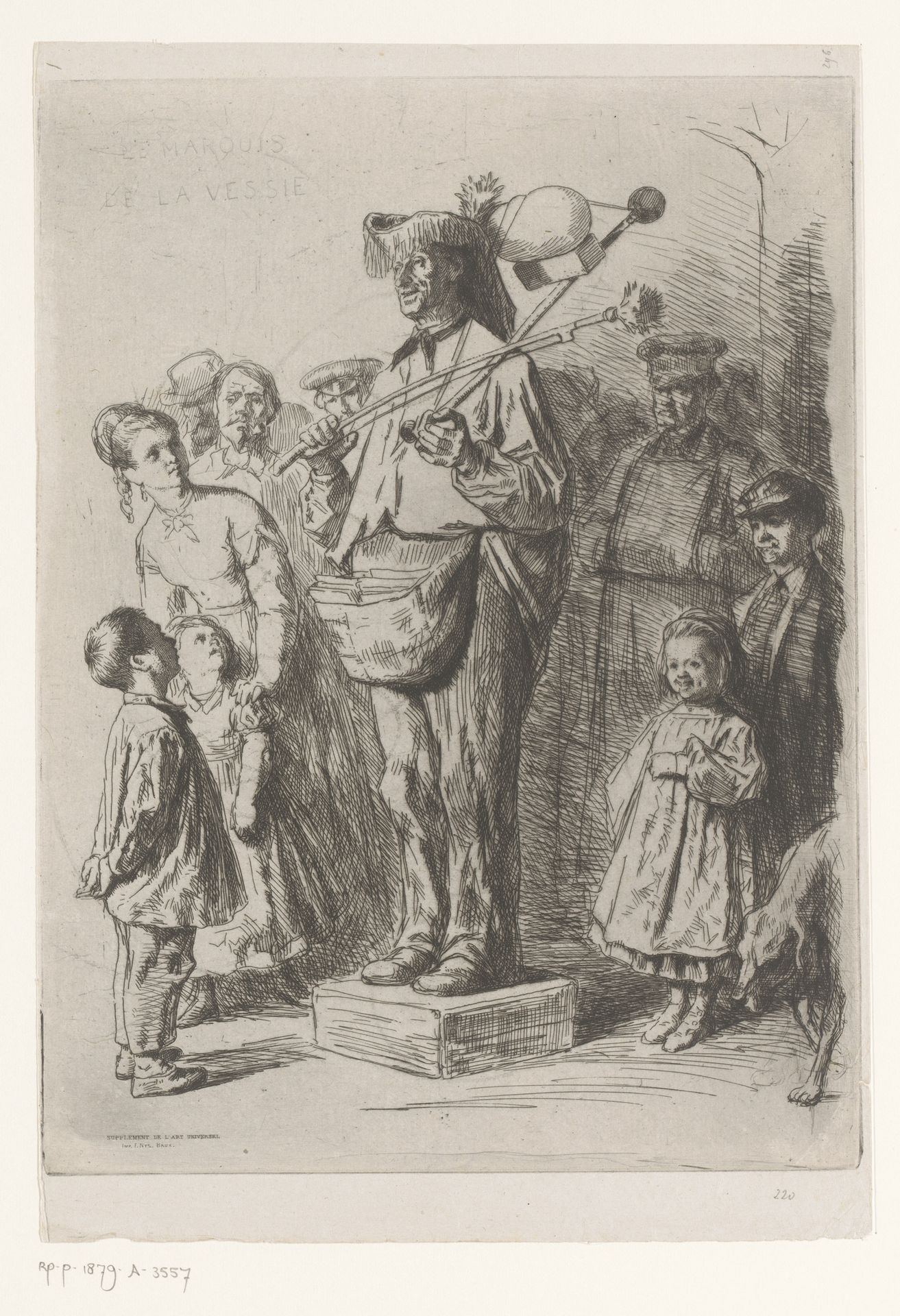 Zanger met een snaarinstrument omringd door toehoorders by Léopold Flameng