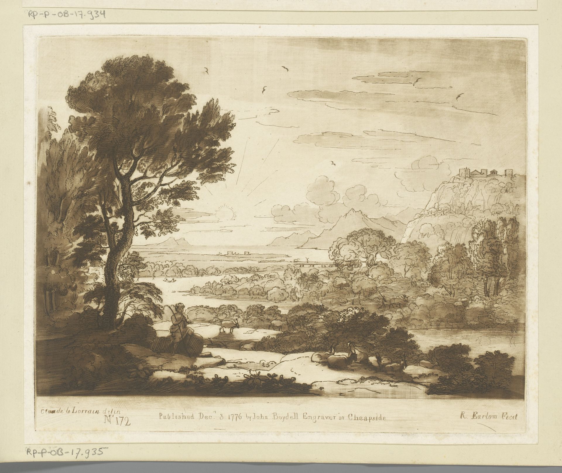 Bergachtig landschap met fluitspelende herder op een rots by Richard Earlom