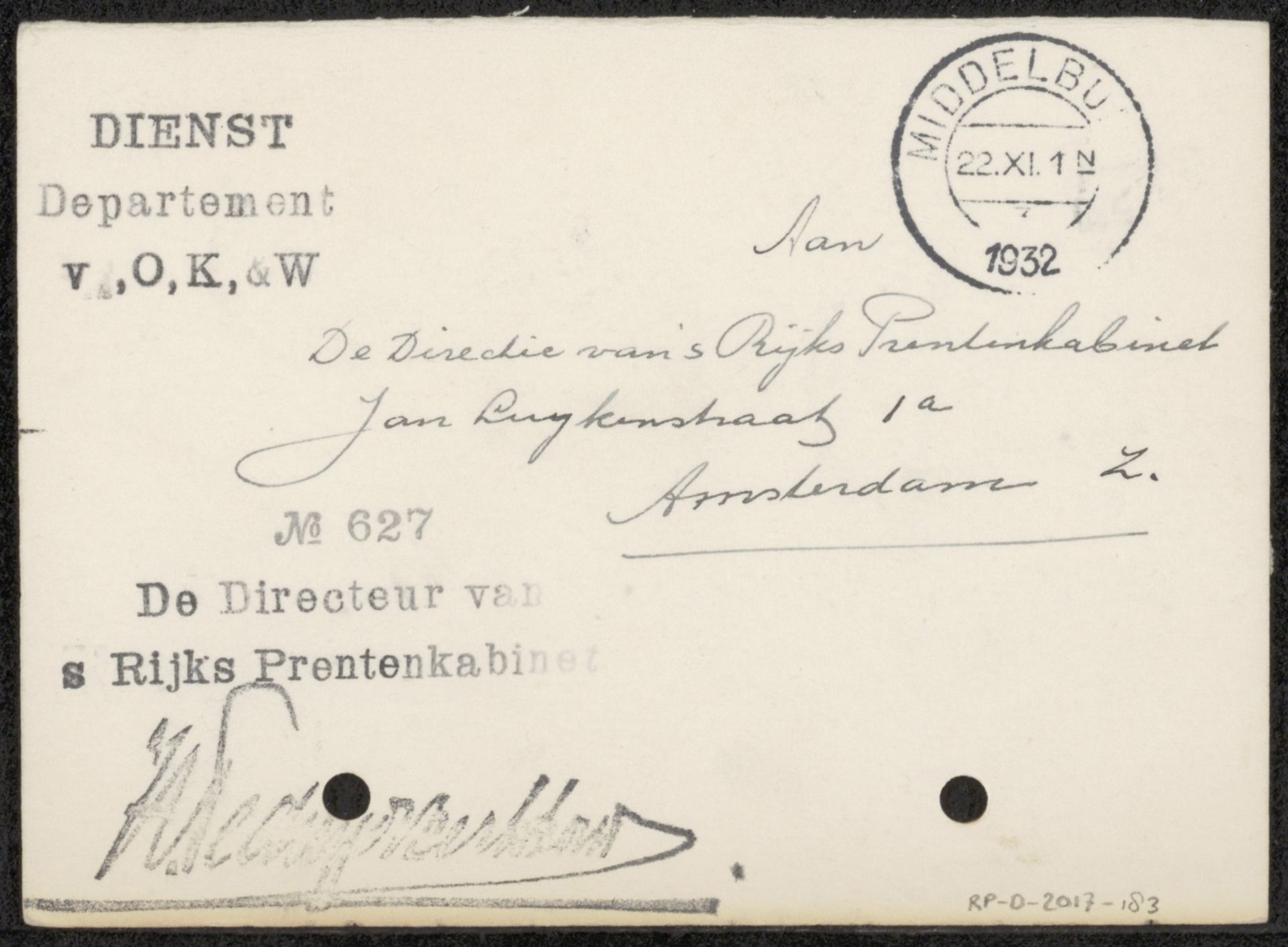 Briefkaart aan jonkheer Hendrik Teding van Berkhout (1879-1969) by Dolf van der Haar