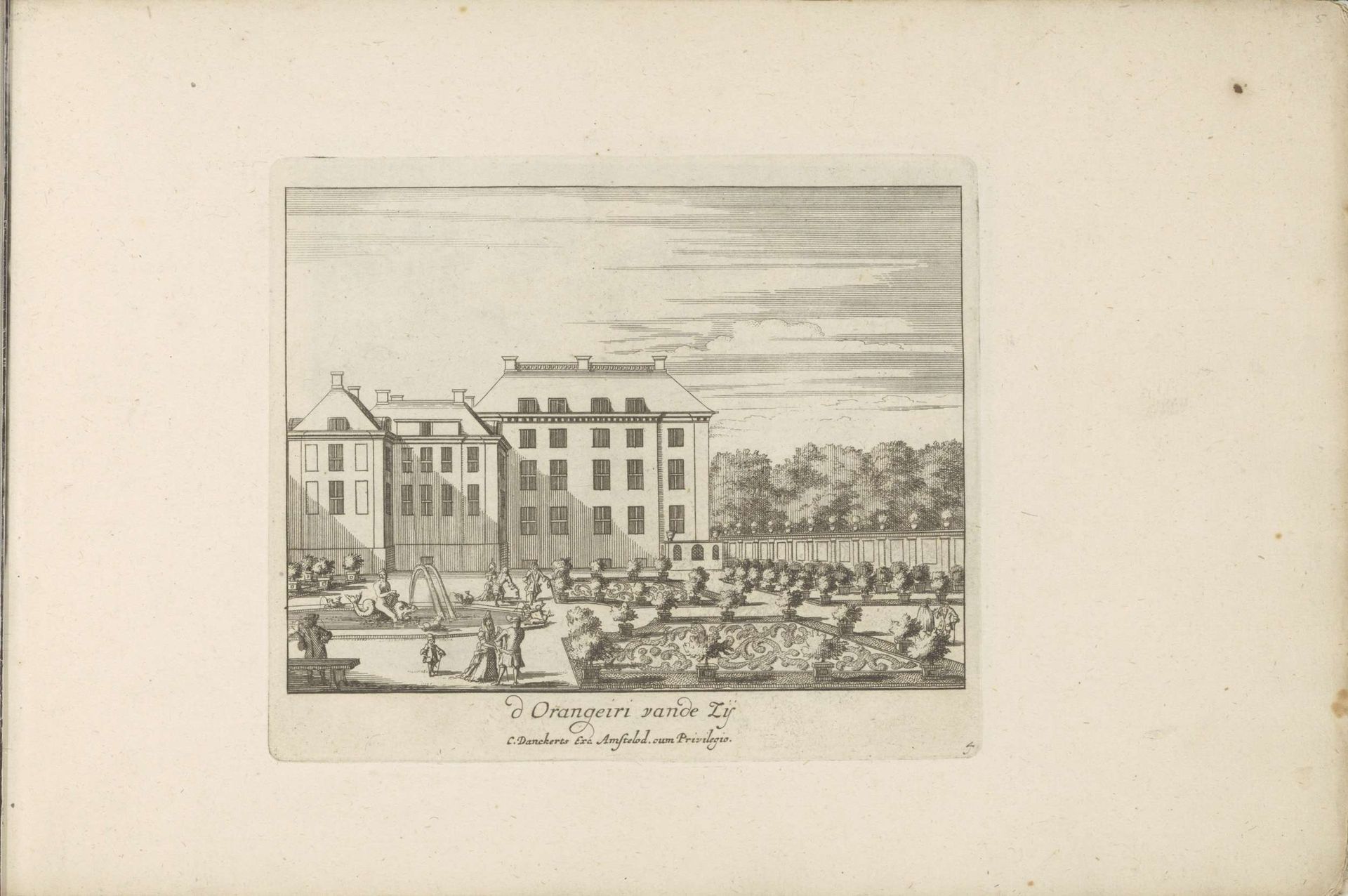 Zijaanzicht van Paleis Het Loo aan de kant van de orangerie by Cornelis (II) Danckerts