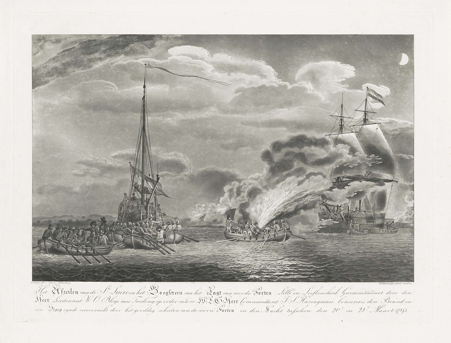 Afzeilen van de veroverde Franse kanonneerboot Ste. Lucie, 1793 by Robert (I) Pollard
