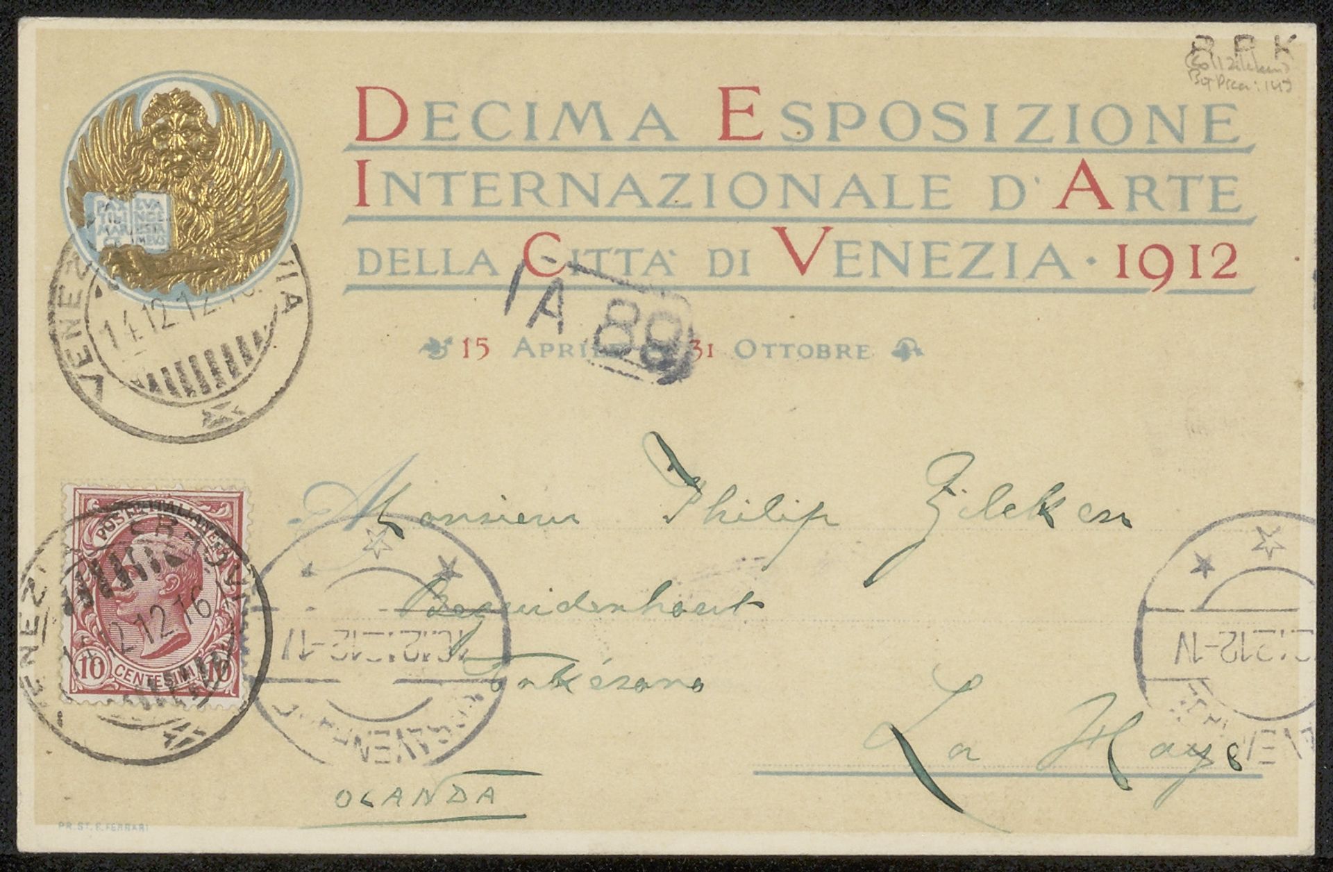 Briefkaart aan Philip Zilcken by Vittorio Pica