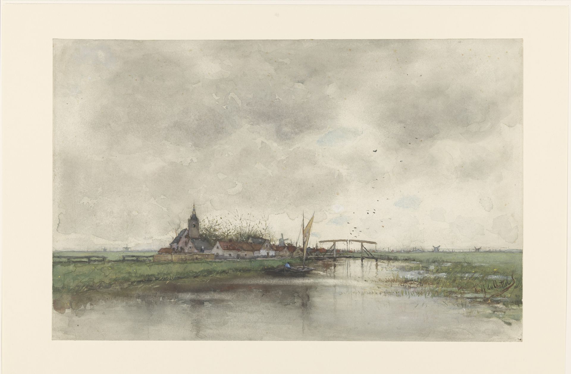 Rivierlandschap met gezicht op een dorp by Fredericus Jacobus van Rossum du Chattel