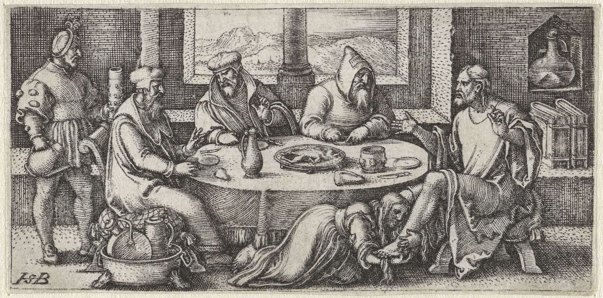 Christus in het huis van Simon de Farizeeër by Sebald Beham