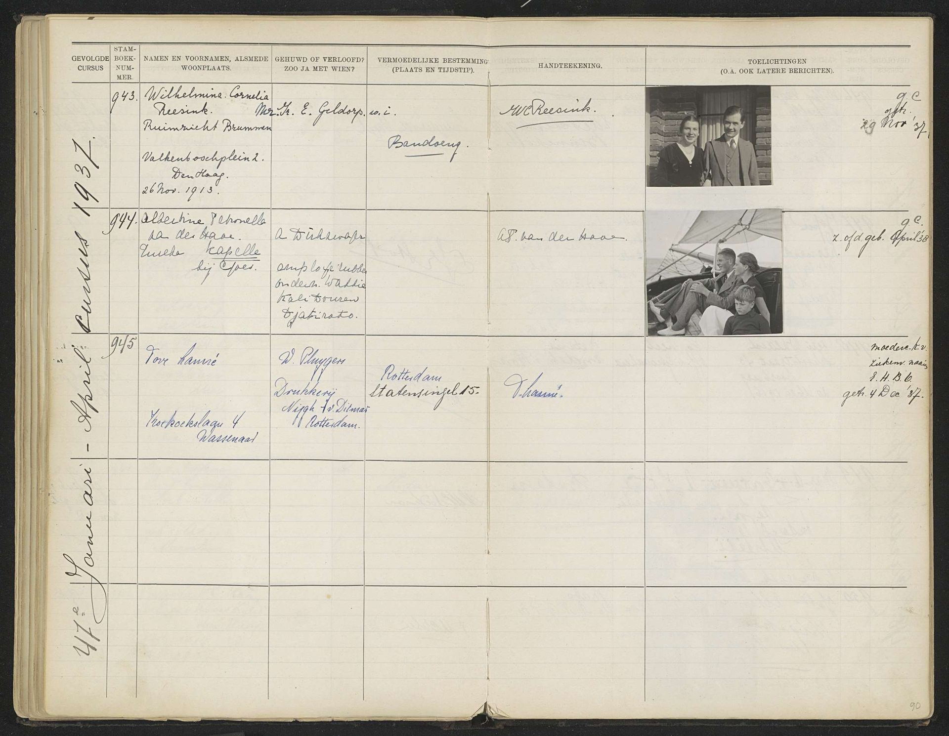 Blad 90 uit Stamboek van de leerlingen der Koloniale School voor Meisjes en Vrouwen te 's-Gravenhage deel II (1930-1949) by Anonymous