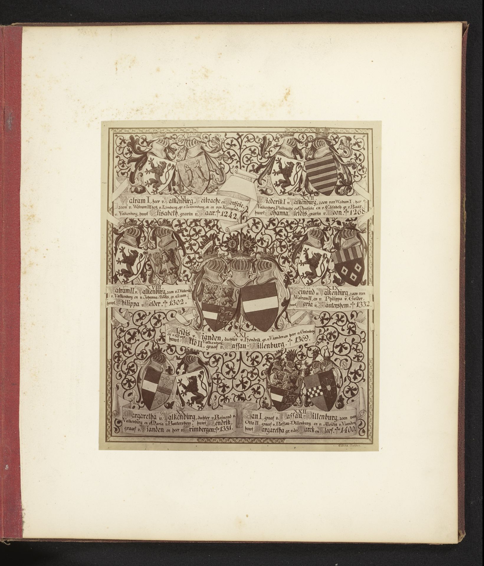 Fotoreproductie van een tekening van een stamboom, van Walram I, heer van Valkenburg, tot Jan I, graaf van Nassau-Dillenburg by Anonymous