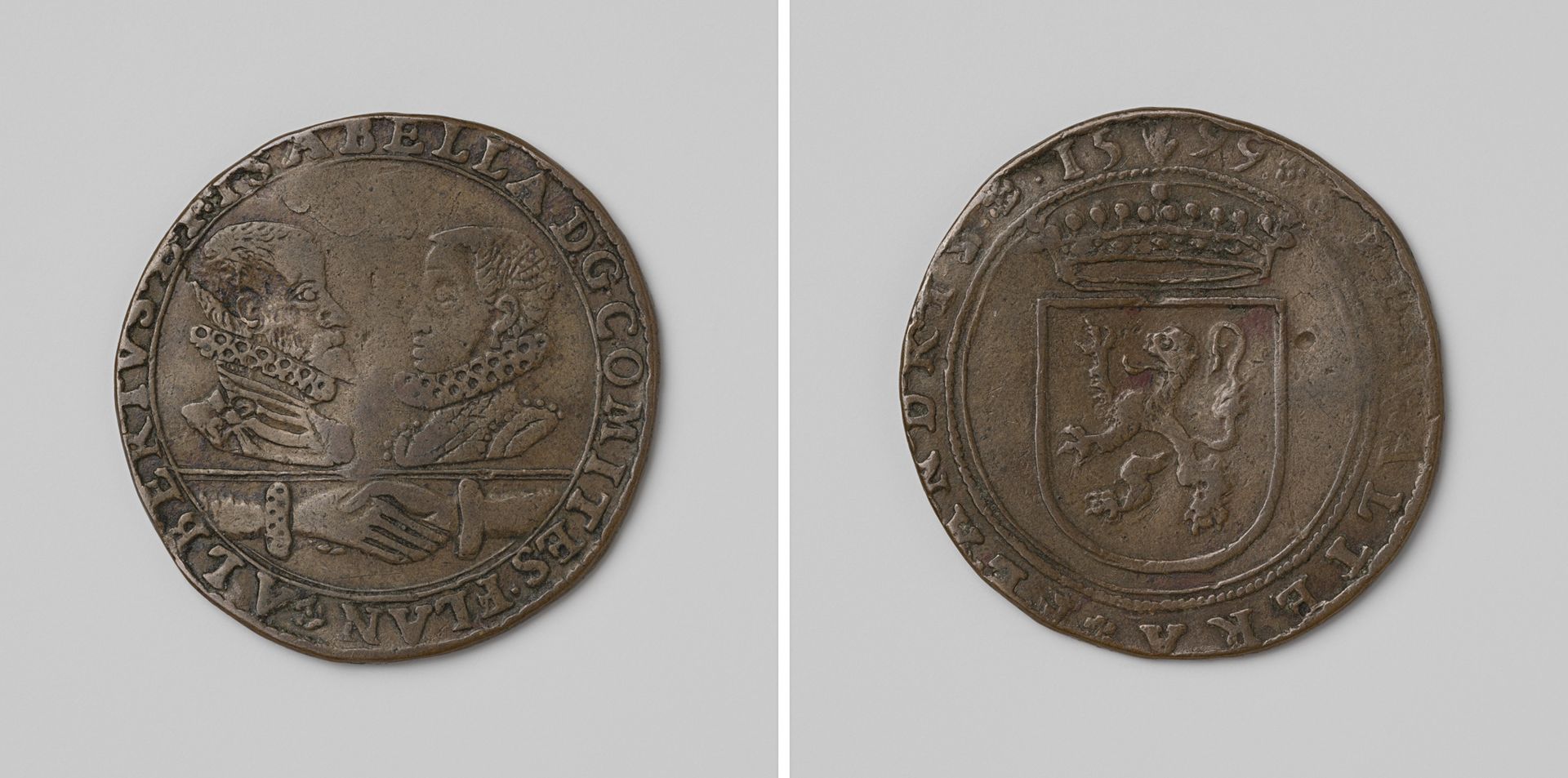 Huwelijk van Albrecht en Isabella van Oostenrijk te Valencia, rekenpenning geslagen op last van de Staten van Vlaanderen by Anonymous
