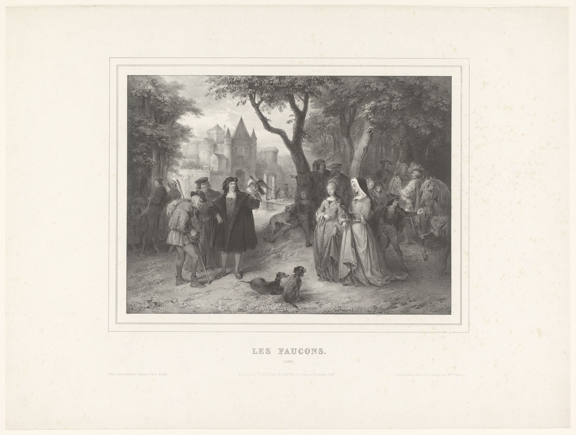 Valkenjacht nabij een kasteel by Jean-Baptiste Madou