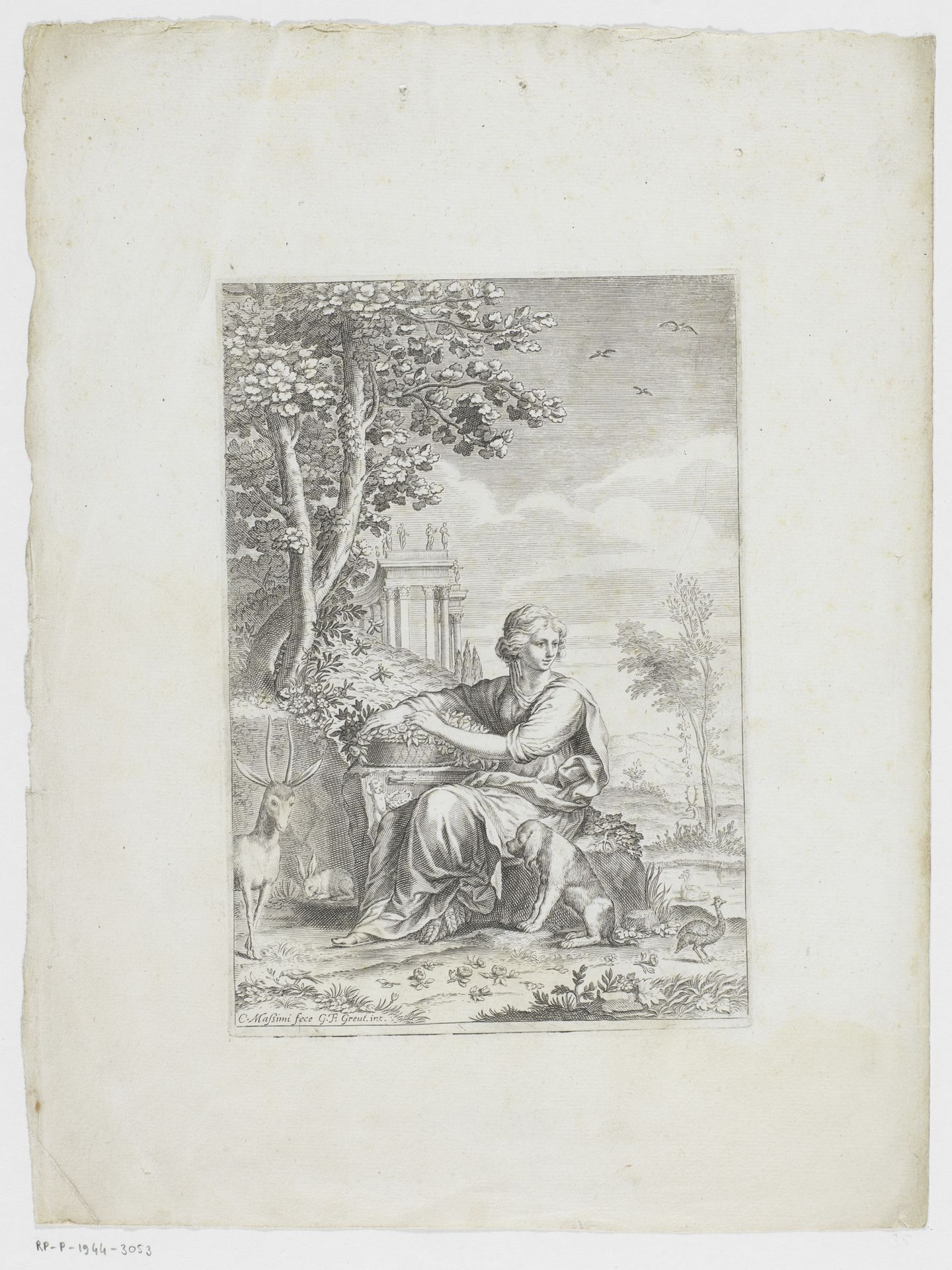Personificatie van Gloria als Flora in een arcadisch landschap by Johann Friedrich Greuter