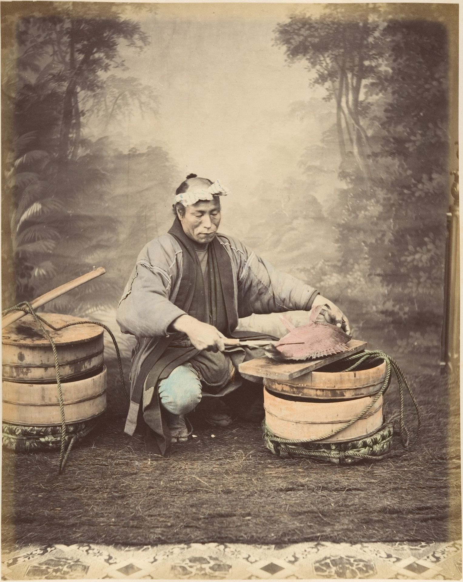 [Japanese Man Preparing a Fish] by Suzuki Shin'ichi