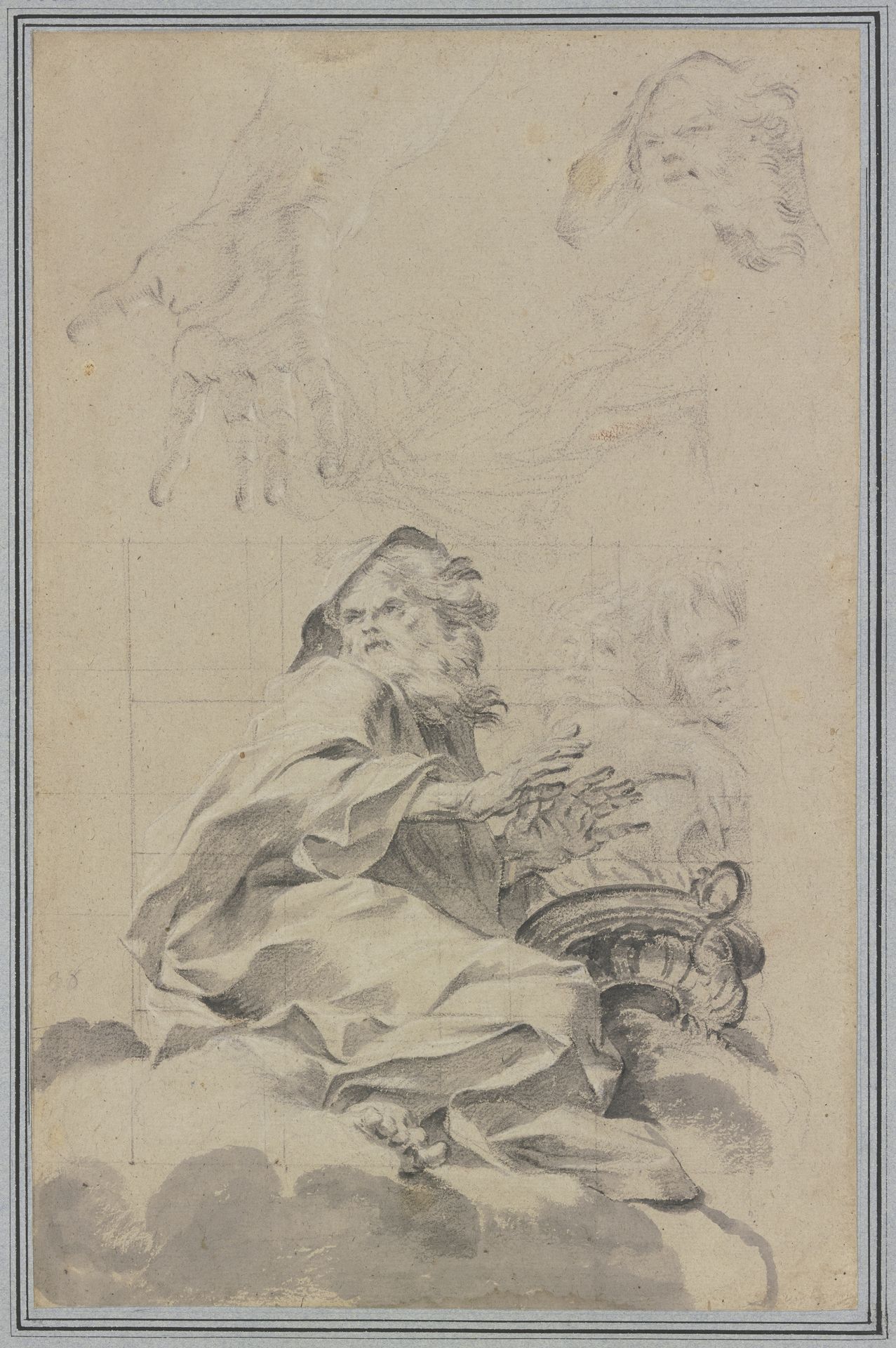 Studienblatt mit der Personifikation des Winters und zwei Nymphen mit Wasserkrug sowie Detailskizzen by Carle van Loo
