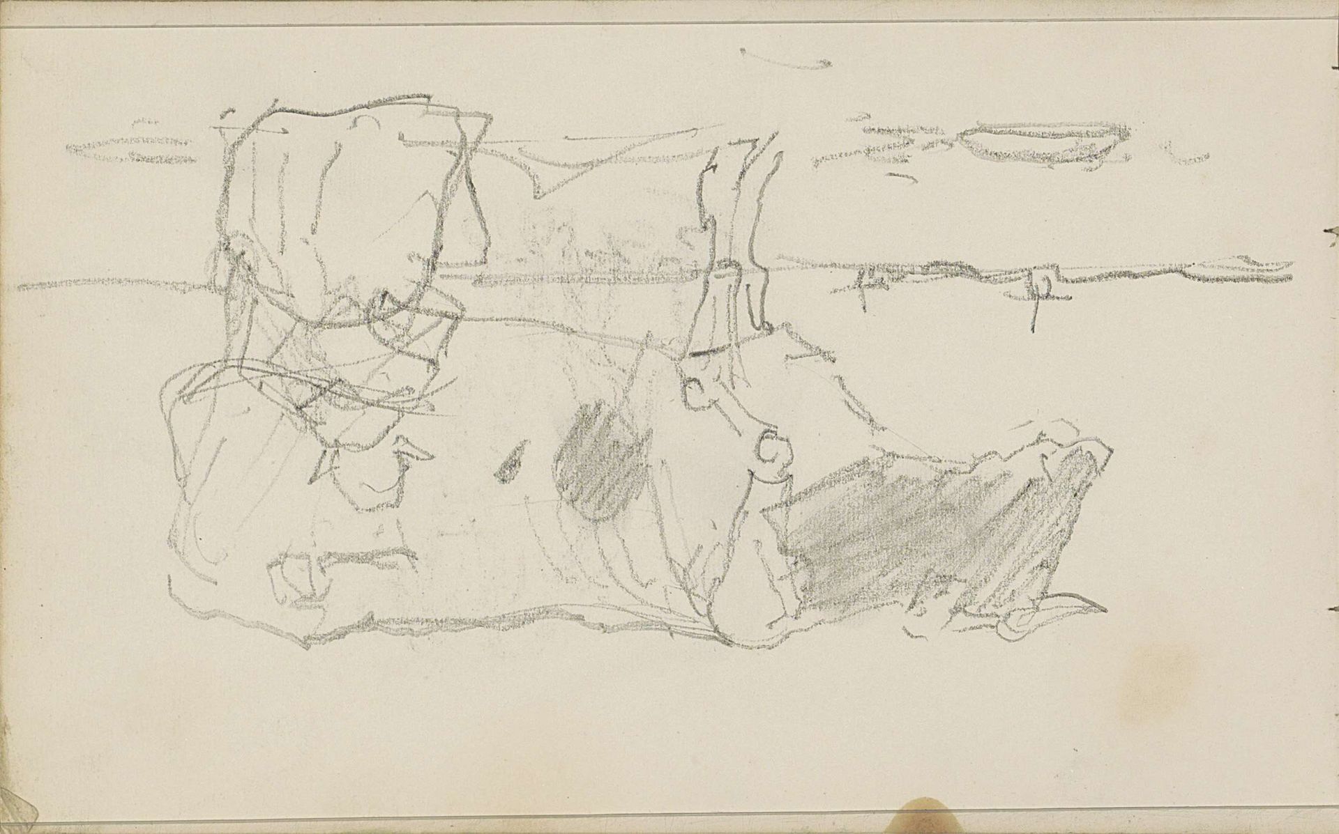 Boerin die een koe melkt in een veld by Anton Mauve
