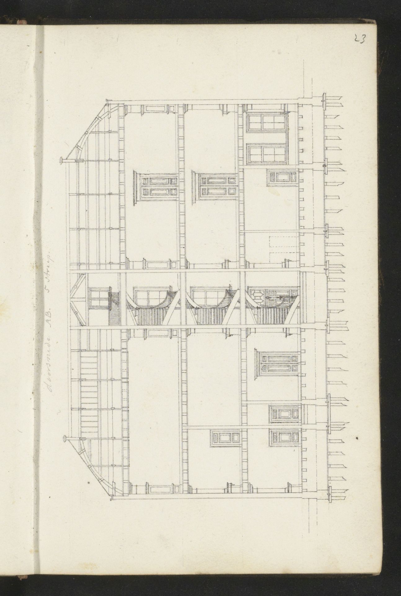 Doorsnede van een gebouw over de lengte by Willem Springer jr.