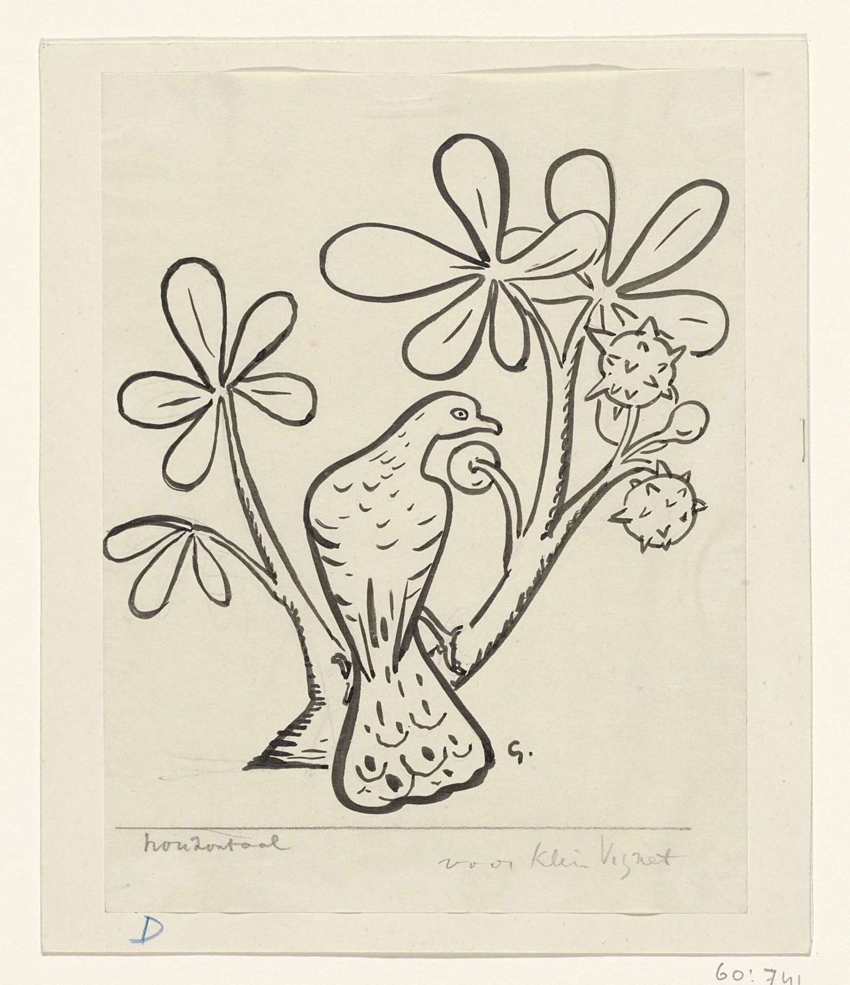 Duif op een tak van een kastanjeboom by Leo Gestel