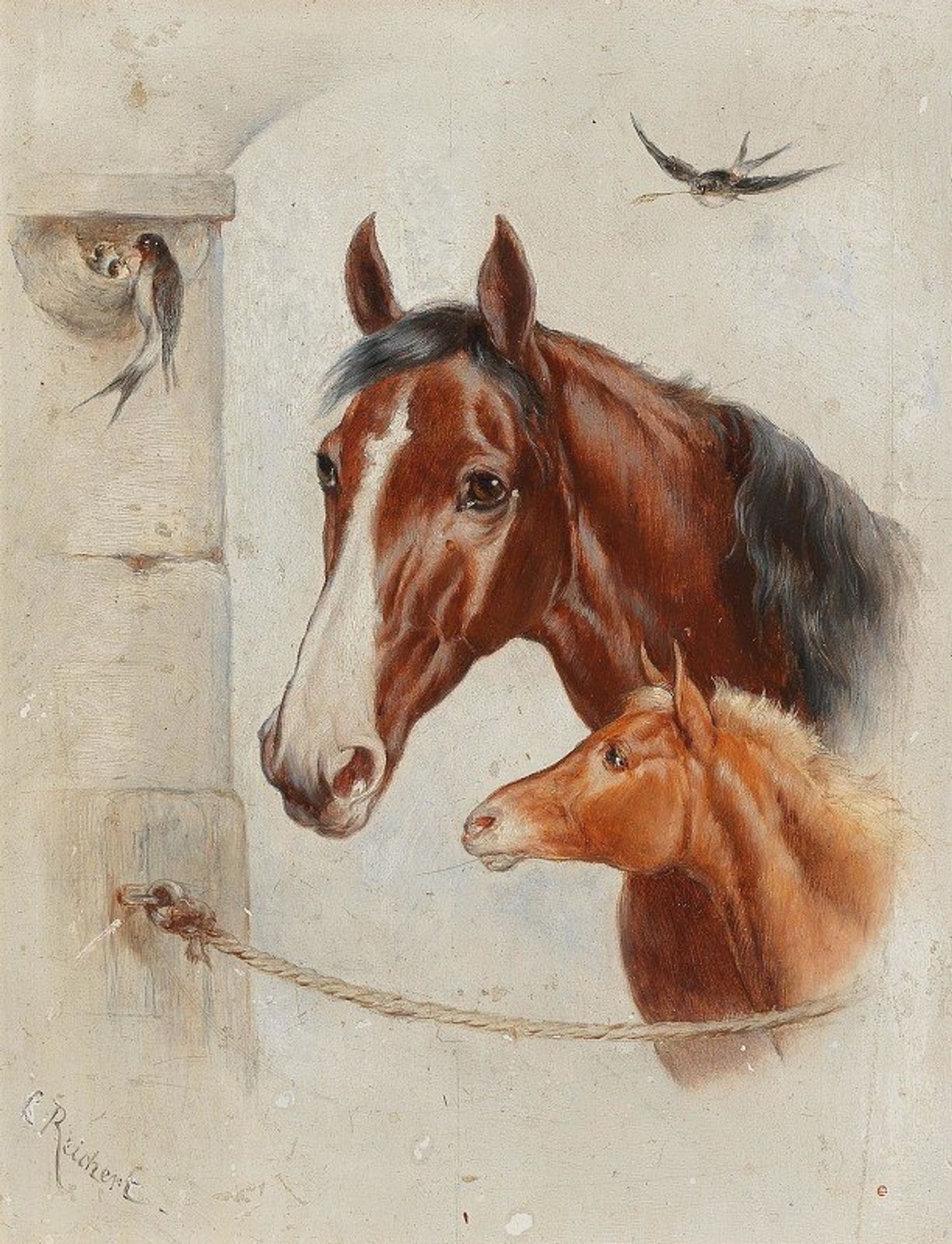 Idyllic Stable Scene by Carl Reichert