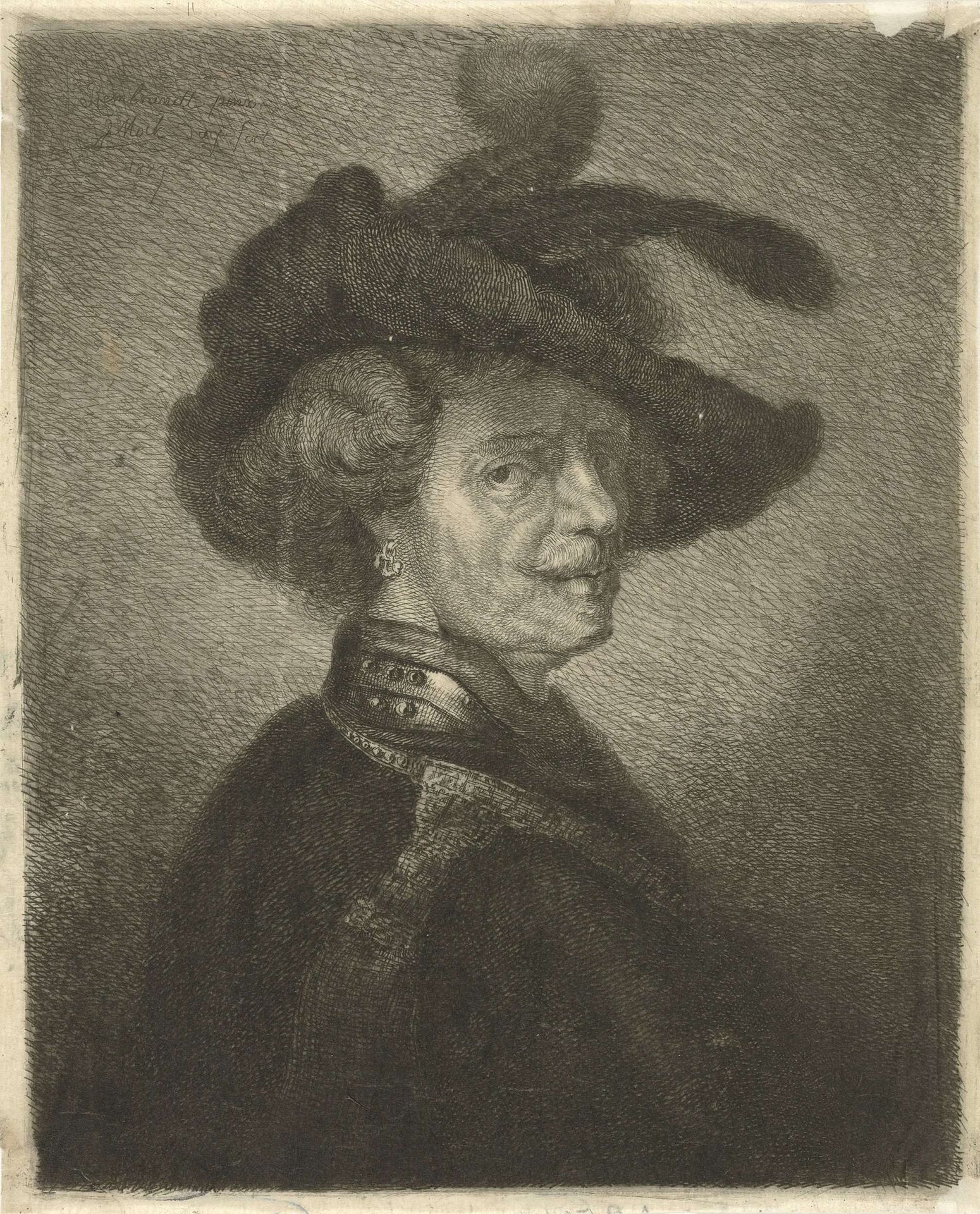 Tronie van een man met gevederde baret by Johannes Mock
