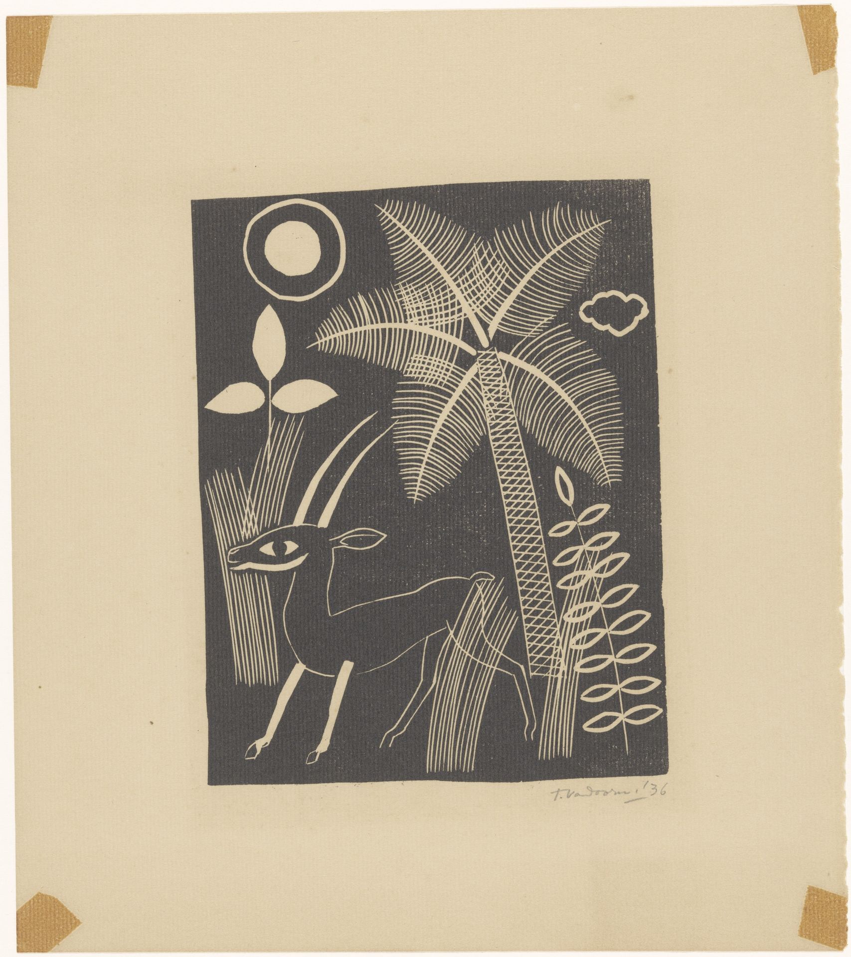 Hert met palmboom by Tinus van Doorn
