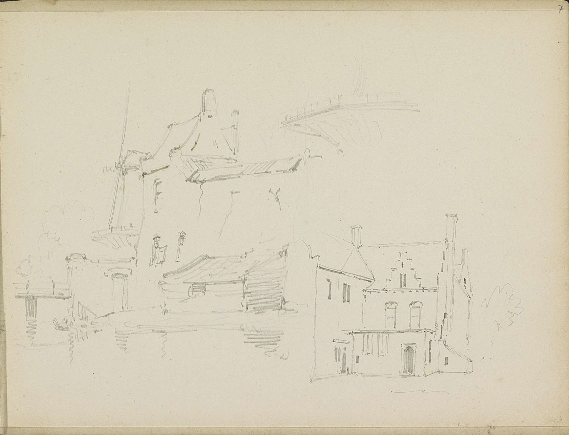 Twee stadsgezichten en een molenstelling by Adrianus Eversen