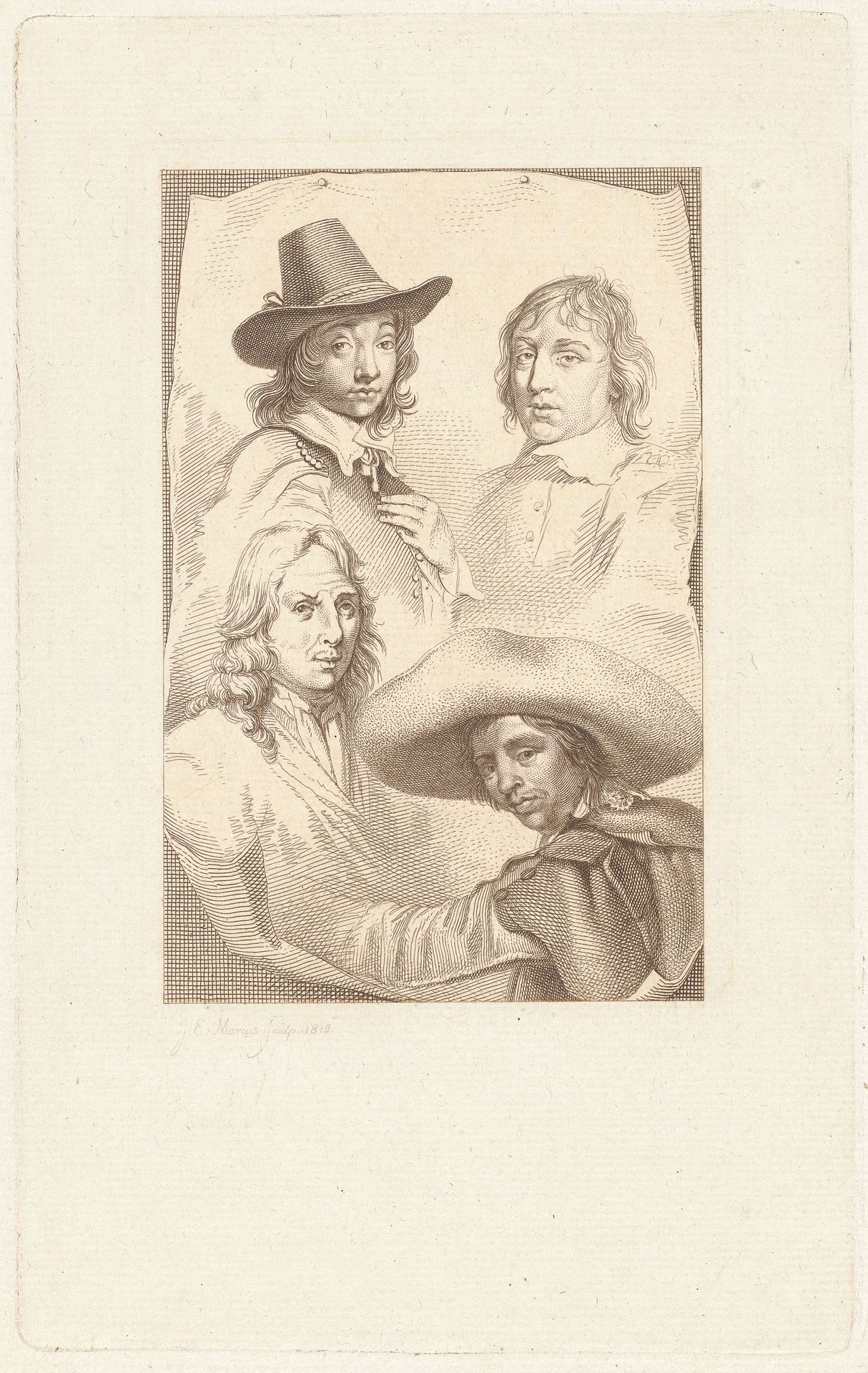Portretten van Cornelis Visscher, Jan de Visscher, Richard Brakenburg en Quiringh Gerritsz. van Brekelenkam by Jacob Ernst Marcus