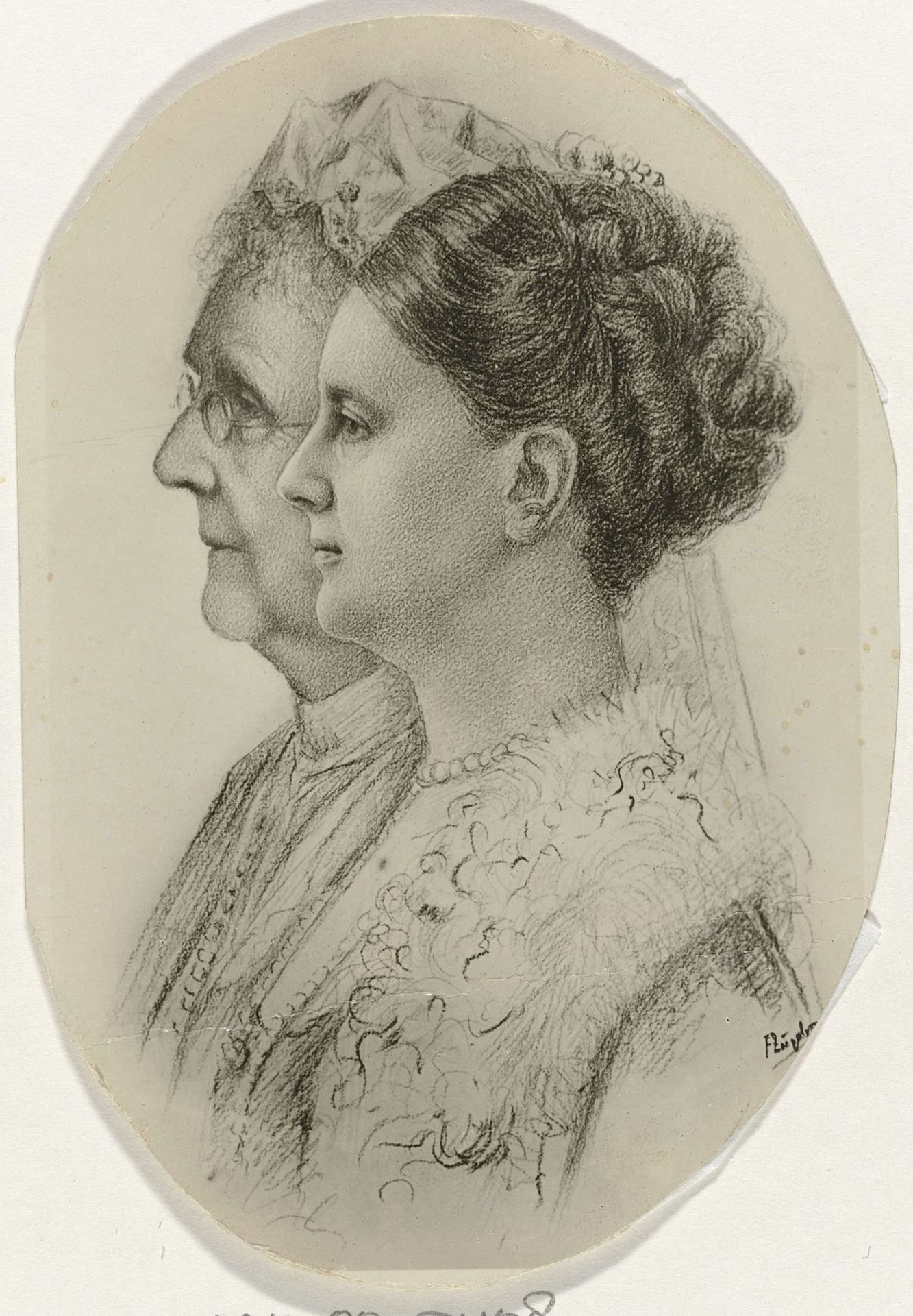 Portret van Emma, koningin-regentes der Nederlanden, en Wilhelmina, koningin der Nederlanden by Franz Ziegler