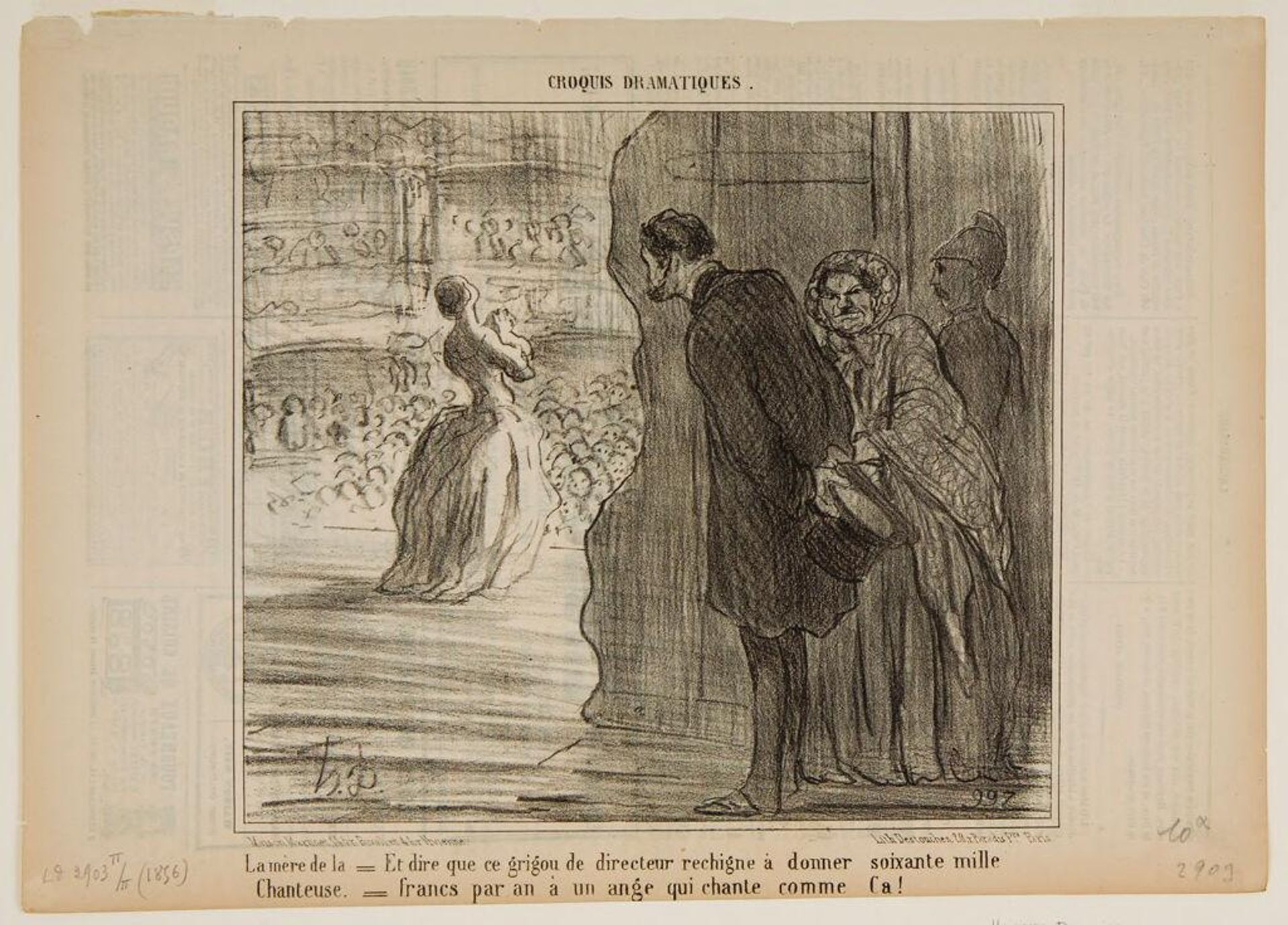 The Mother of the Singer: "And to think that this miser of a director was sour-faced to give 60,000 francs a year  to an angel who sings like that!" by Honoré Daumier