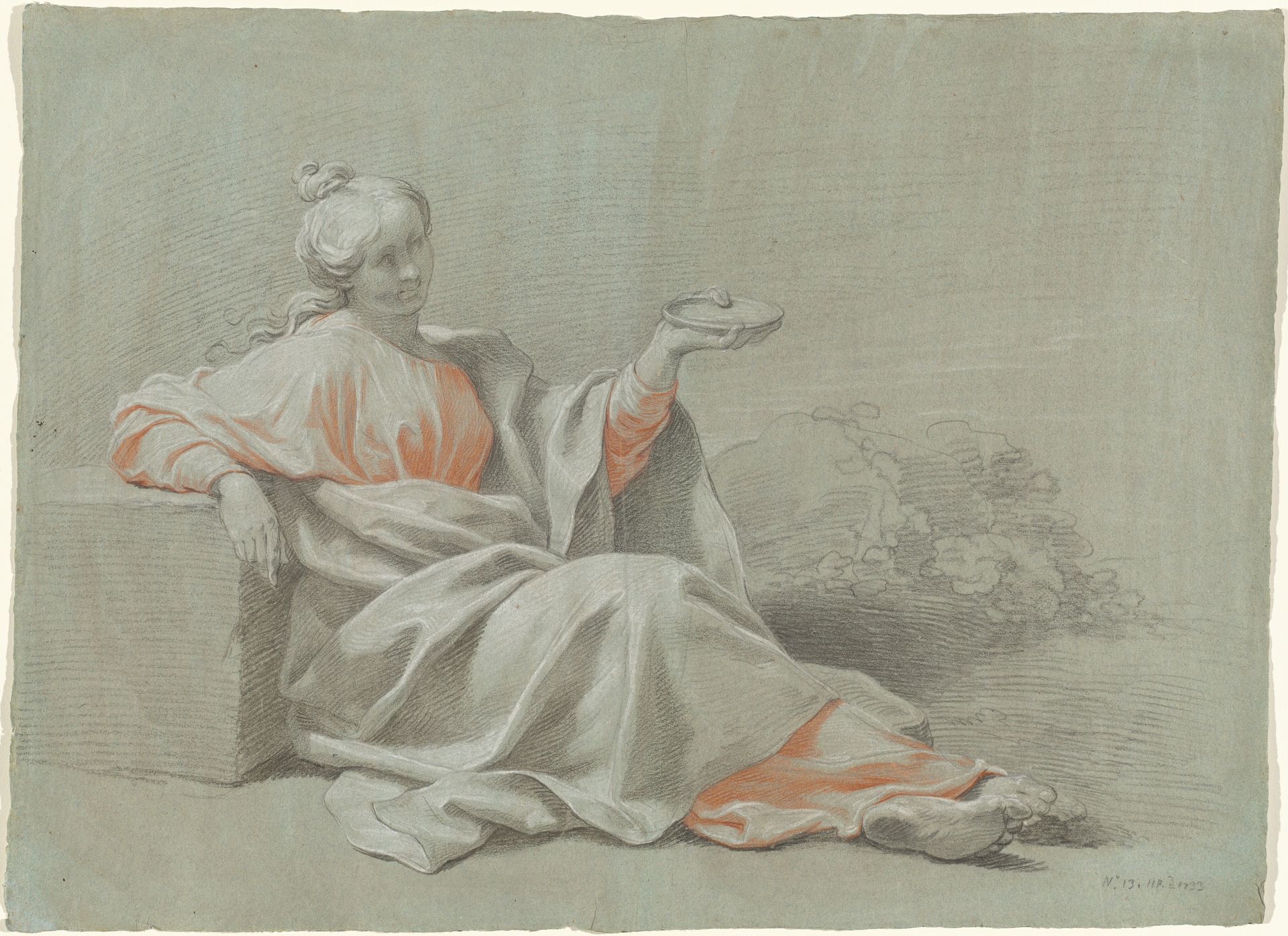 Young Woman with a Bowl, Seated Outdoors by Johann Justin Preissler