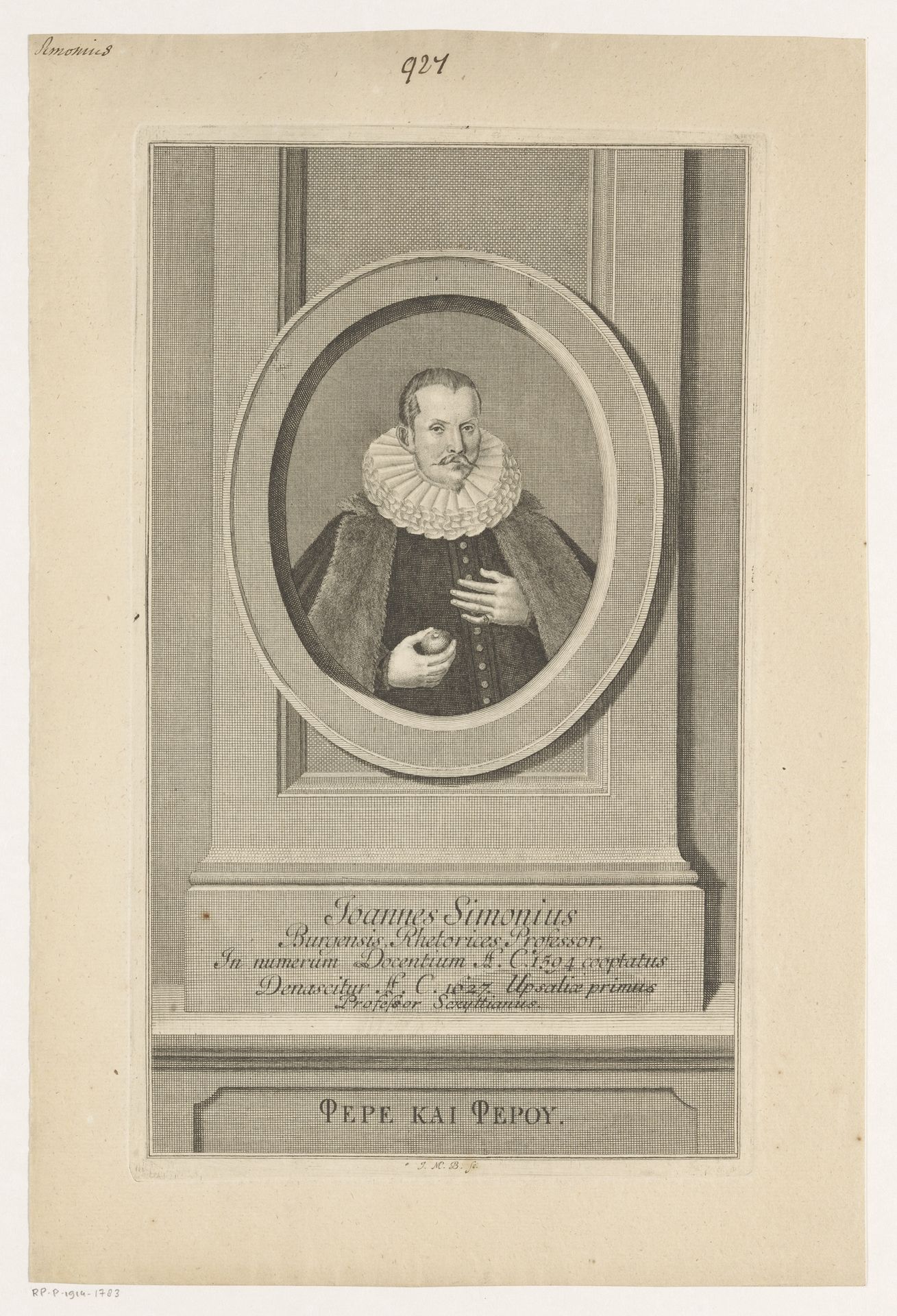 Portret van Johann Simonius by Johann Martin Bernigeroth