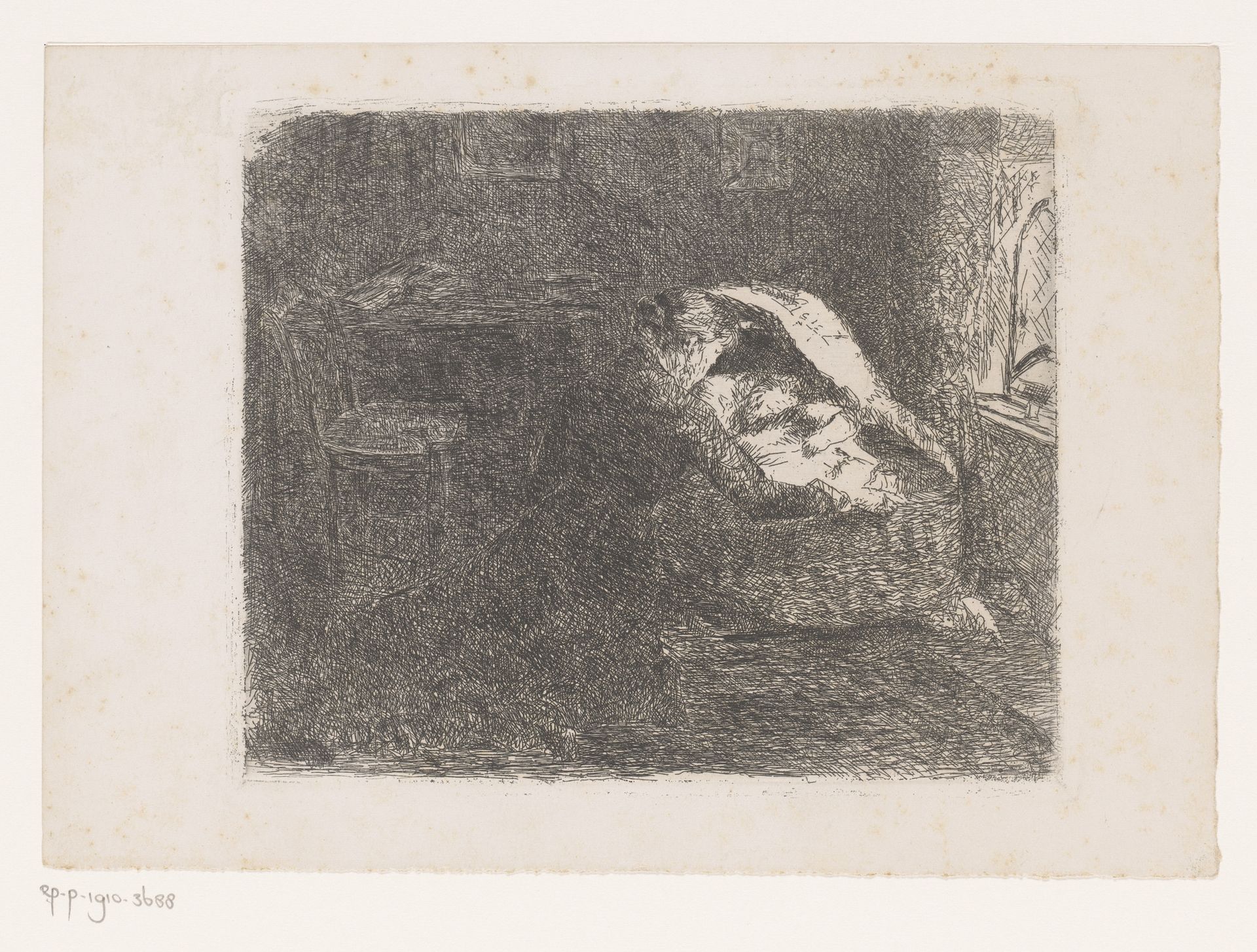 Moeder bij een wieg met baby by Albert Halberstad