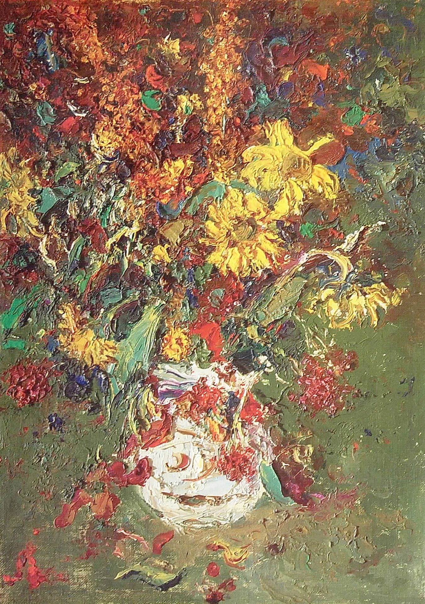 Flowers in a white vase by Serhij Schyschko
