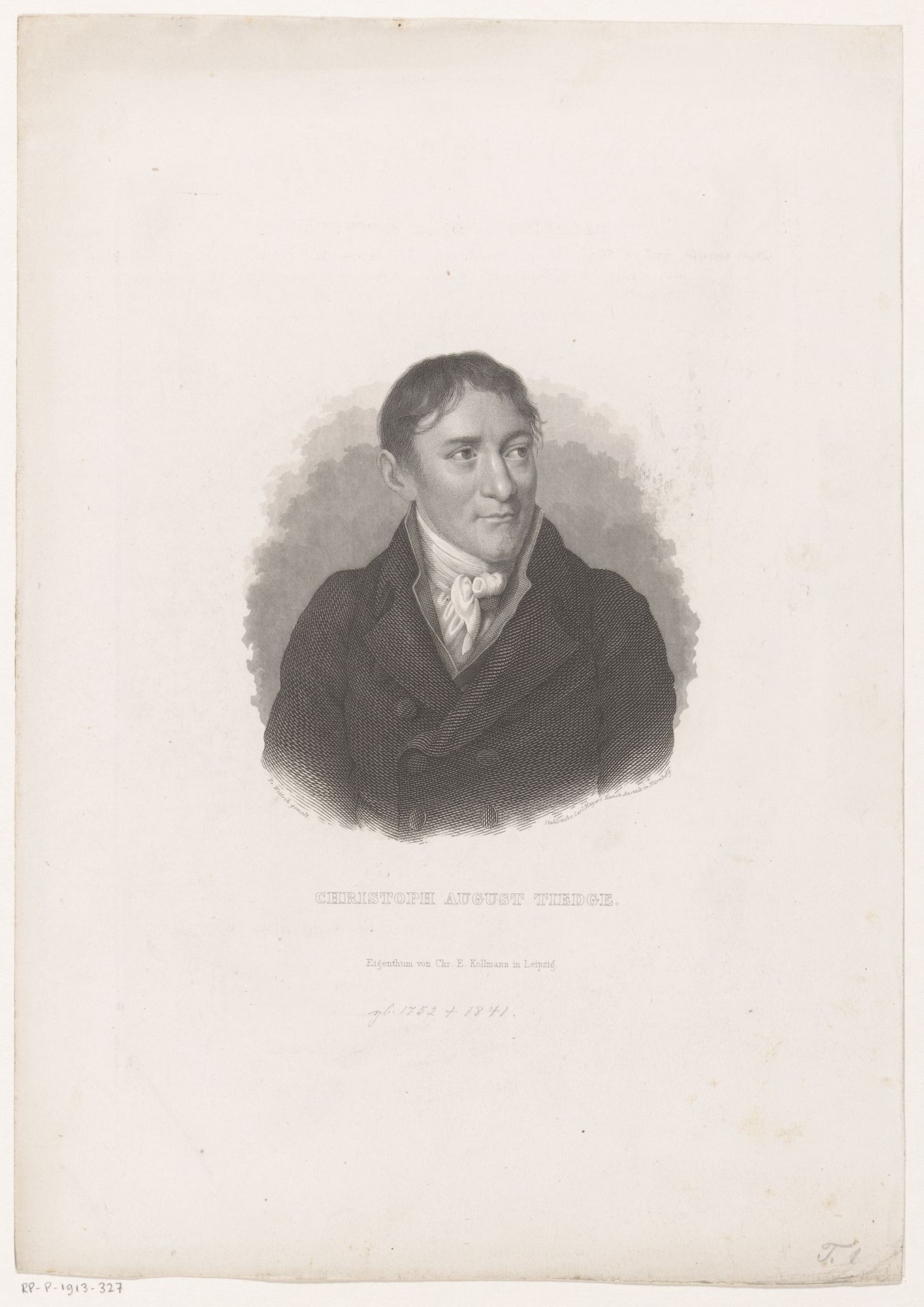 Portret van Christoph August Tiedge by Carl Mayer