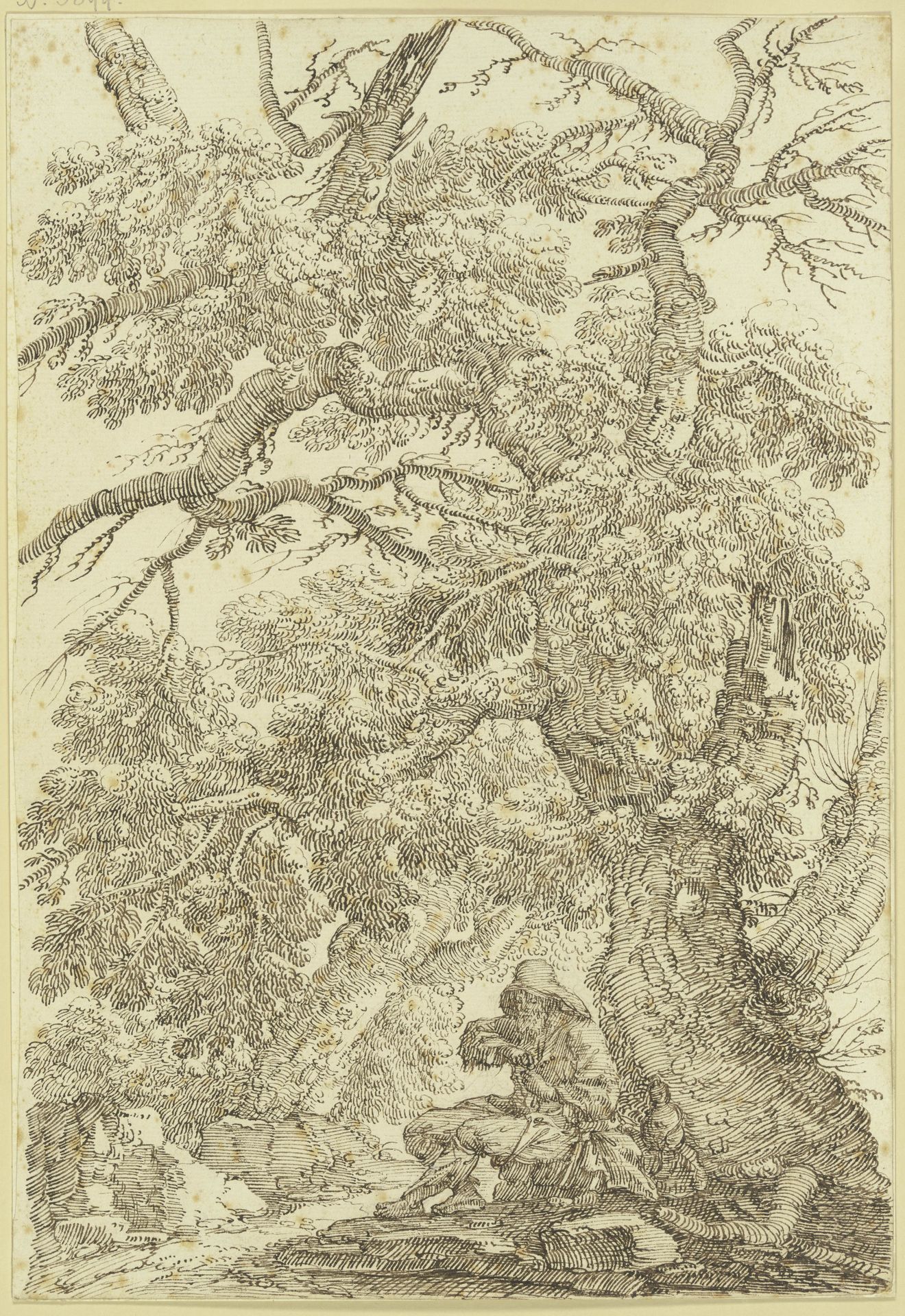 Unter Bäumen sitzt ein Bettler by Giovanni Battista Albani