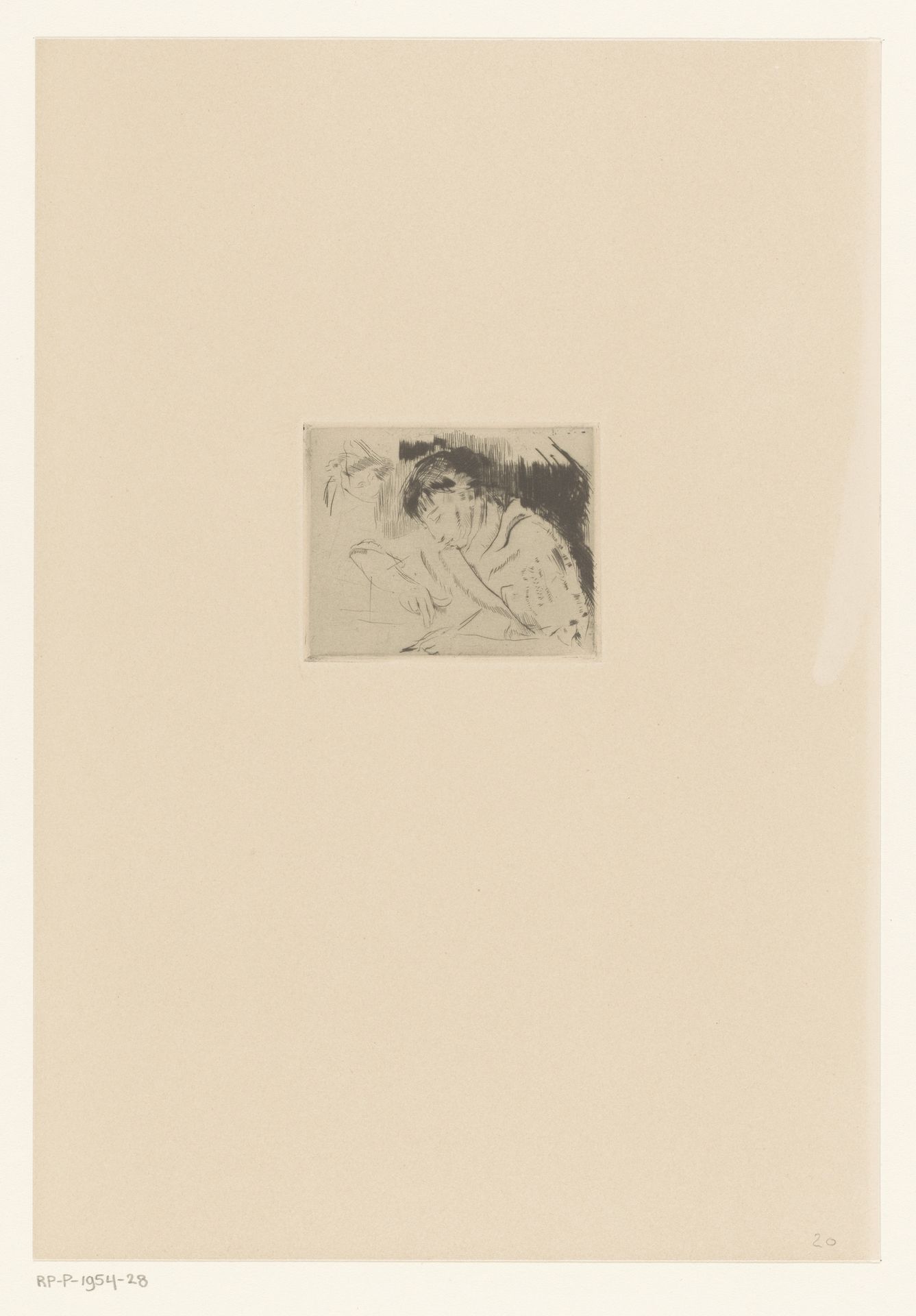 Portret van Nel Wouters schrijvend by Rik Wouters