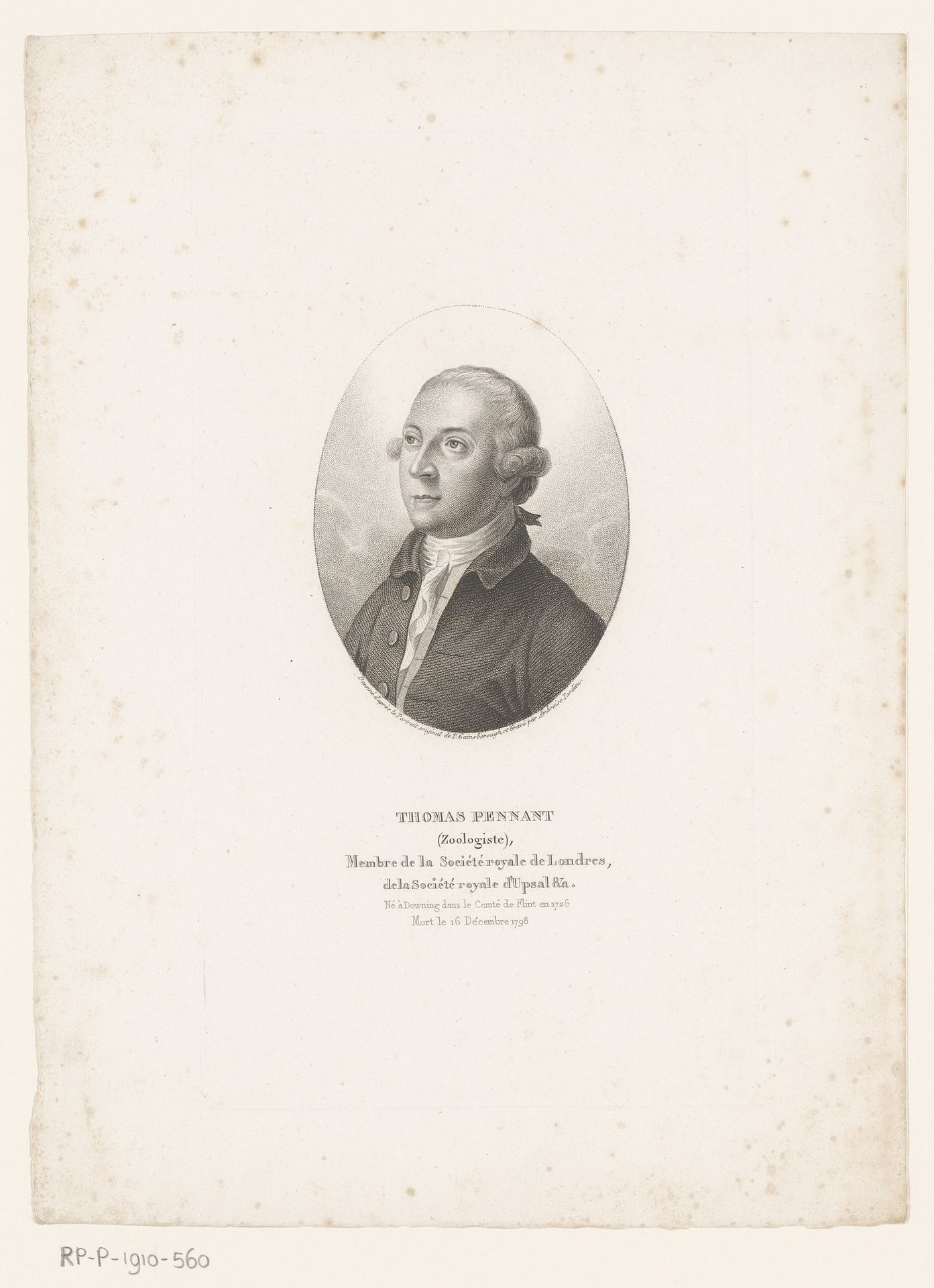 Portret van Thomas Pennant by Ambroise Tardieu